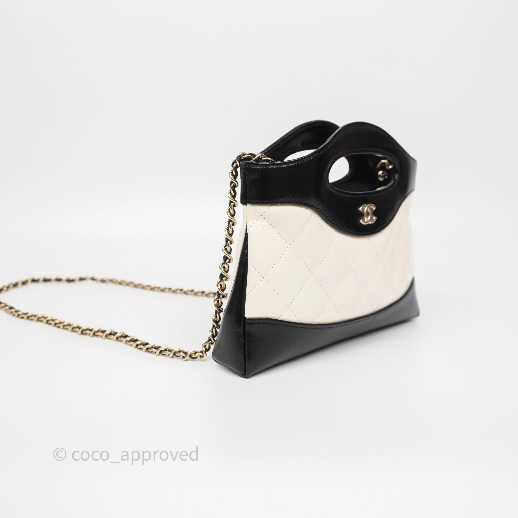 Chanel Nano 31 White/ Black Shiny Lambskin Gold Hardware