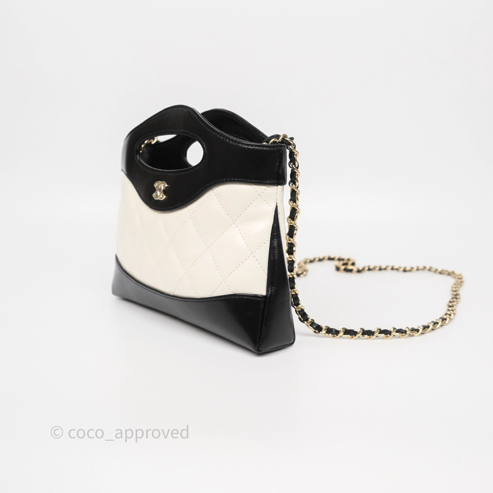 Chanel Nano 31 White/ Black Shiny Lambskin Gold Hardware