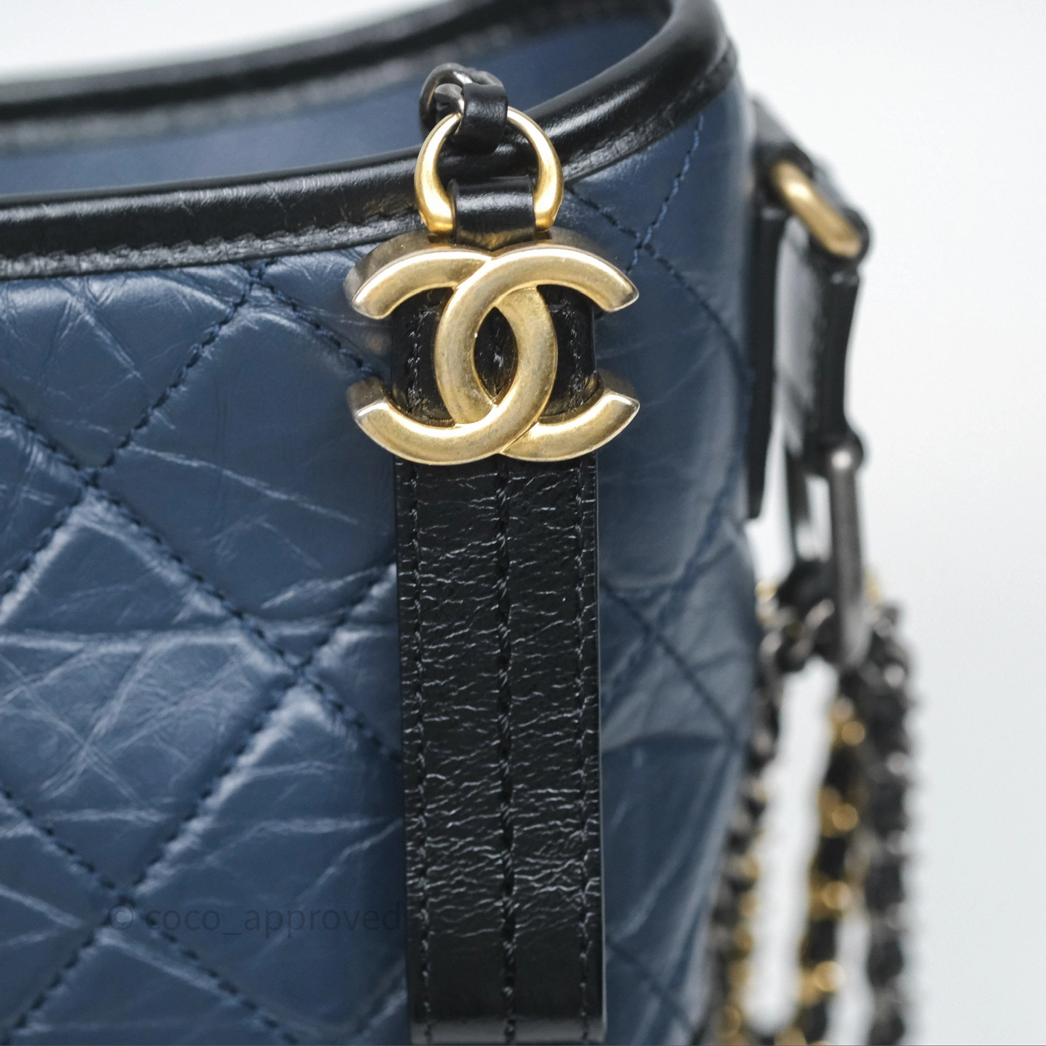 Chanel New Medium Gabrielle Hobo Quilted Navy Black Aged Calfskin