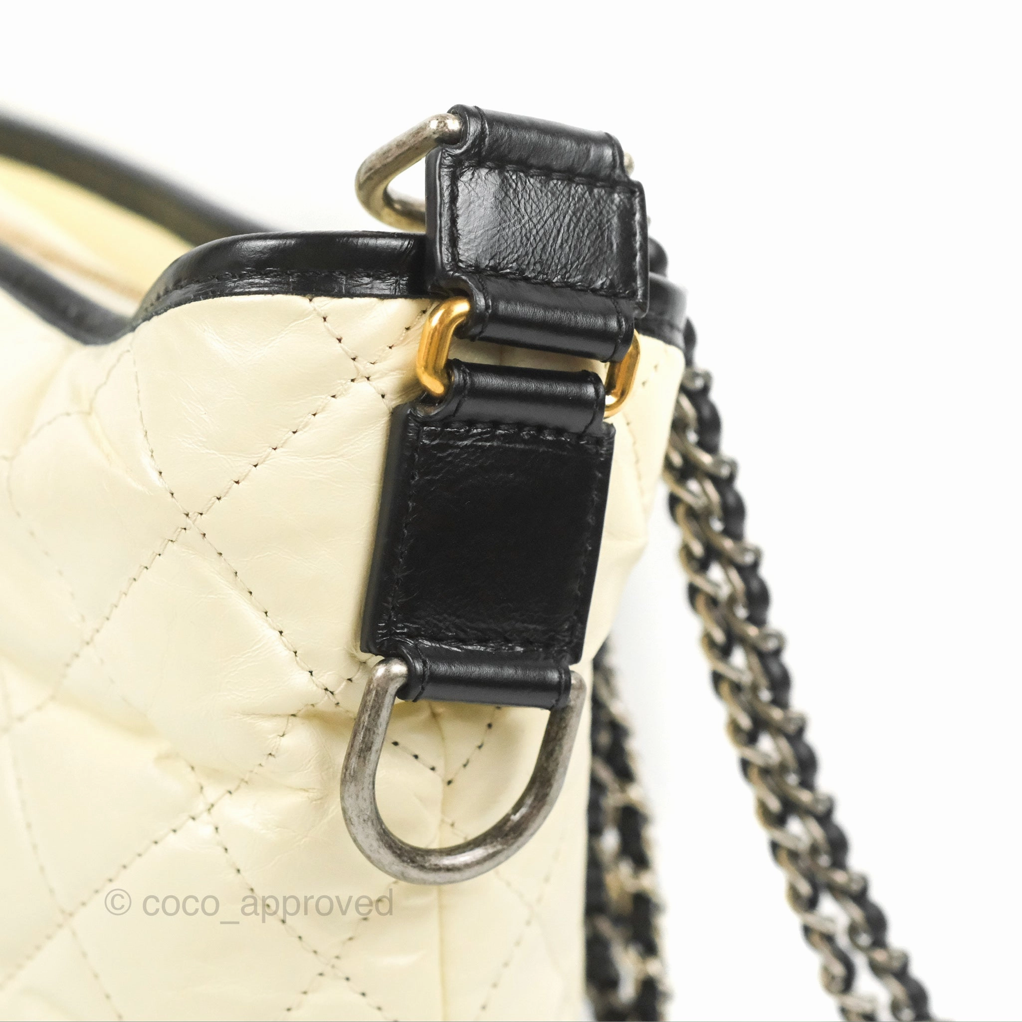 Chanel New Medium Gabrielle Hobo White/Black Aged Calfskin