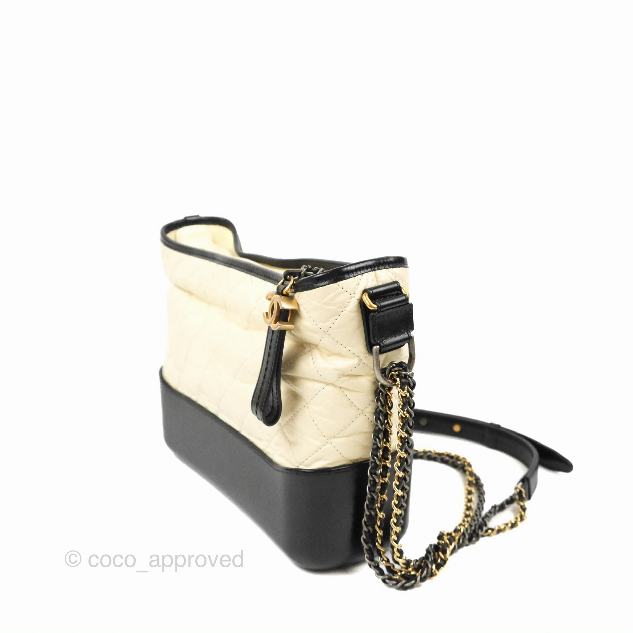 Chanel New Medium Gabrielle Hobo White/Black Aged Calfskin