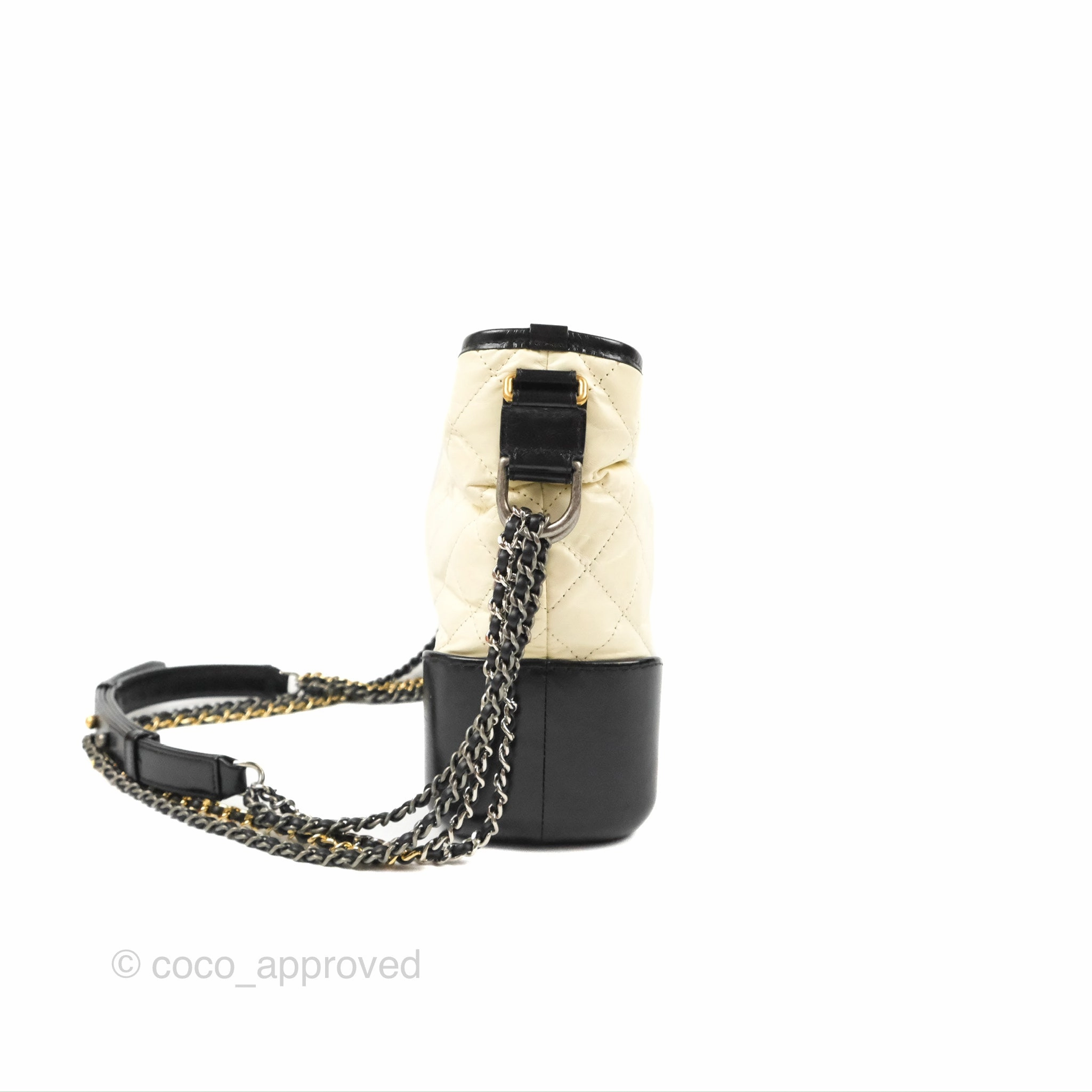 Chanel New Medium Gabrielle Hobo White/Black Aged Calfskin