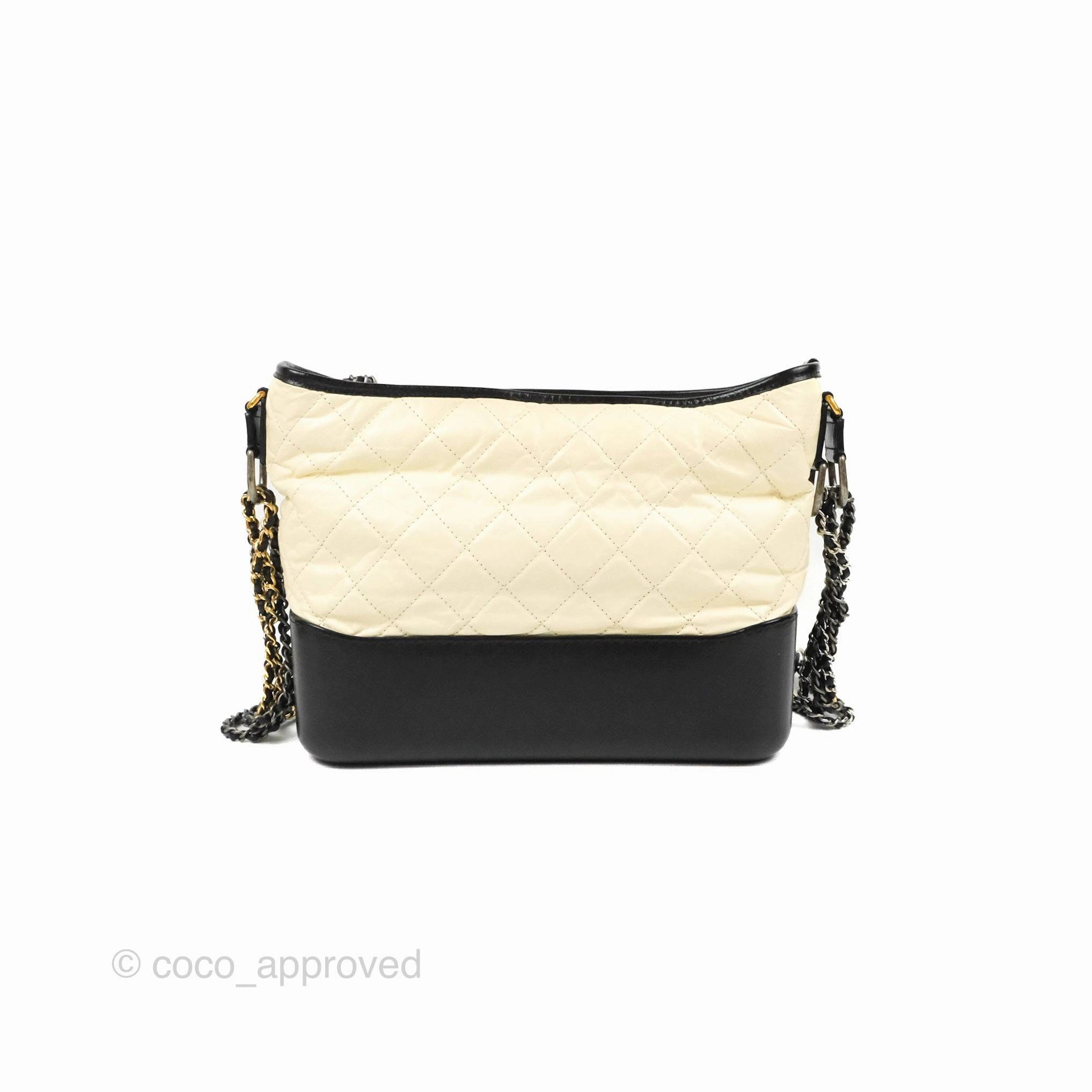 Chanel New Medium Gabrielle Hobo White/Black Aged Calfskin