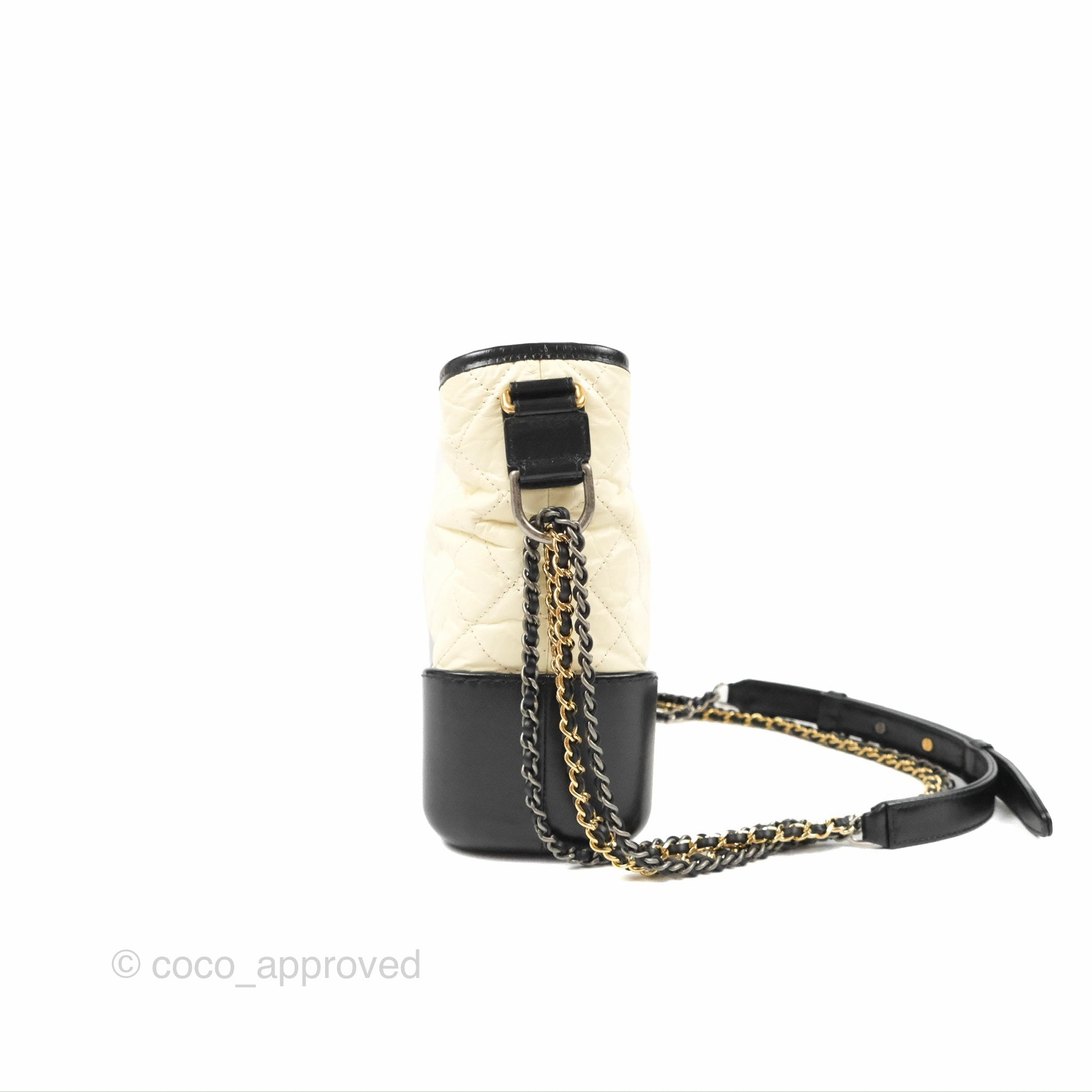 Chanel New Medium Gabrielle Hobo White/Black Aged Calfskin