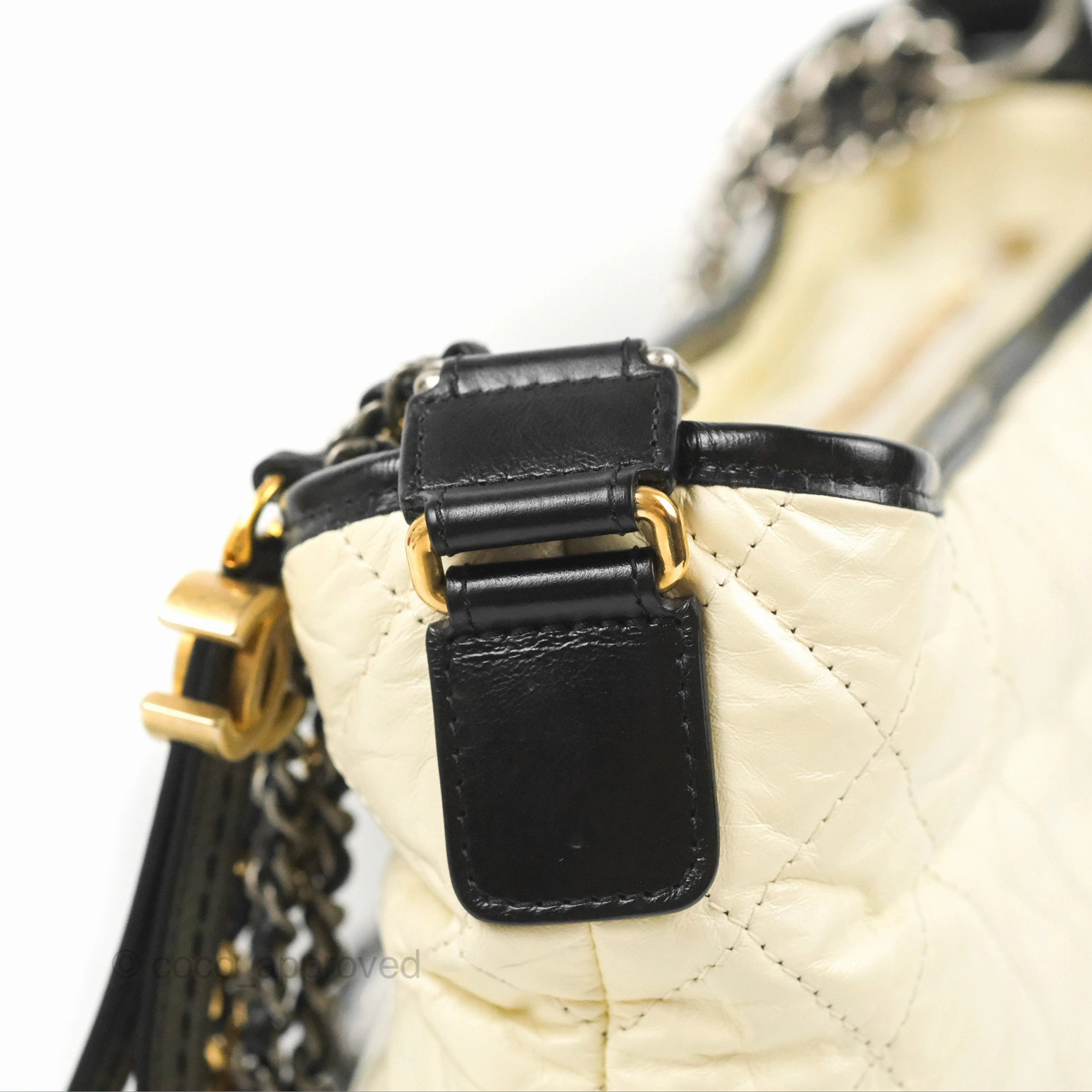Chanel New Medium Gabrielle Hobo White/Black Aged Calfskin