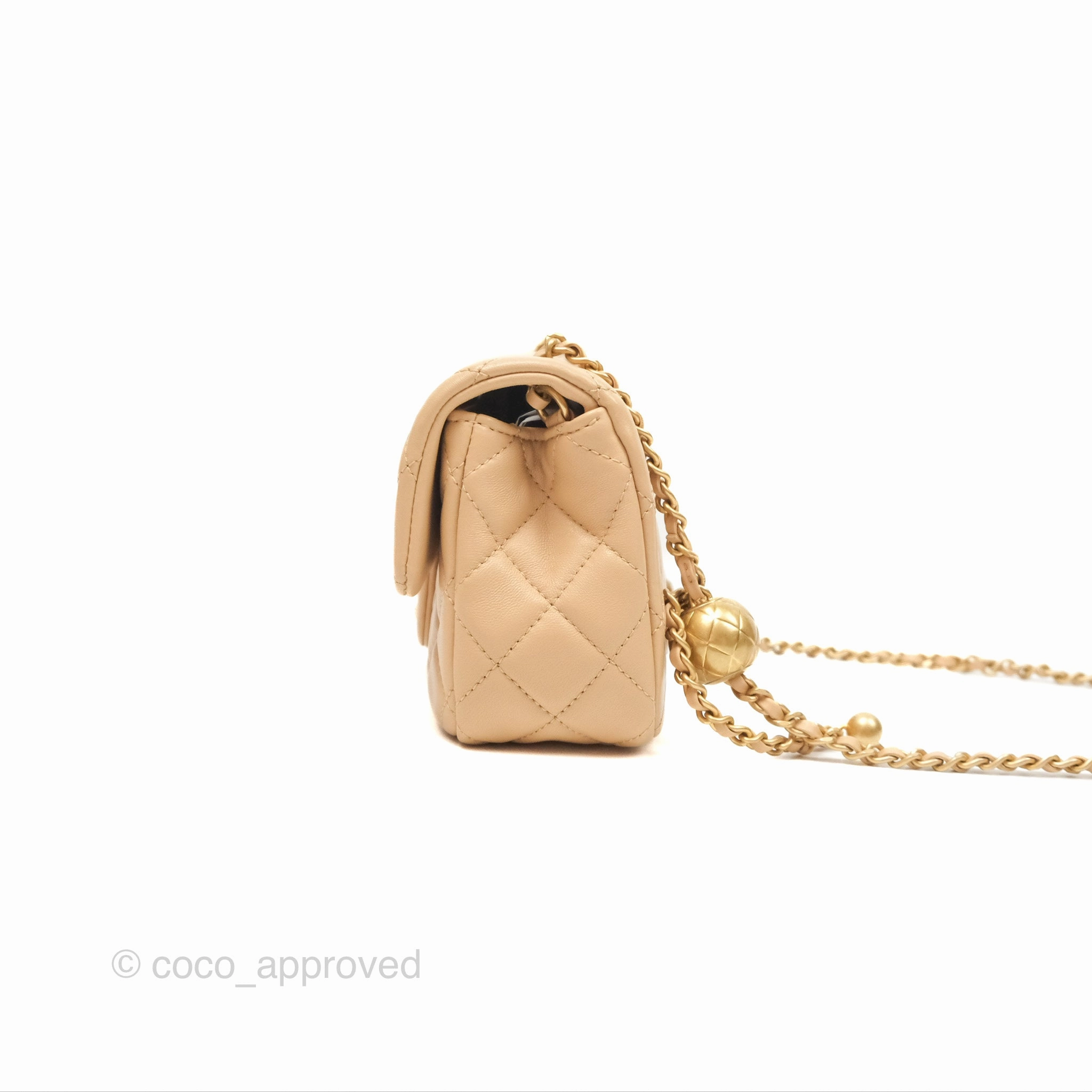 Chanel Pearl Crush Mini Rectangular Beige Lambskin Aged Gold Hardware