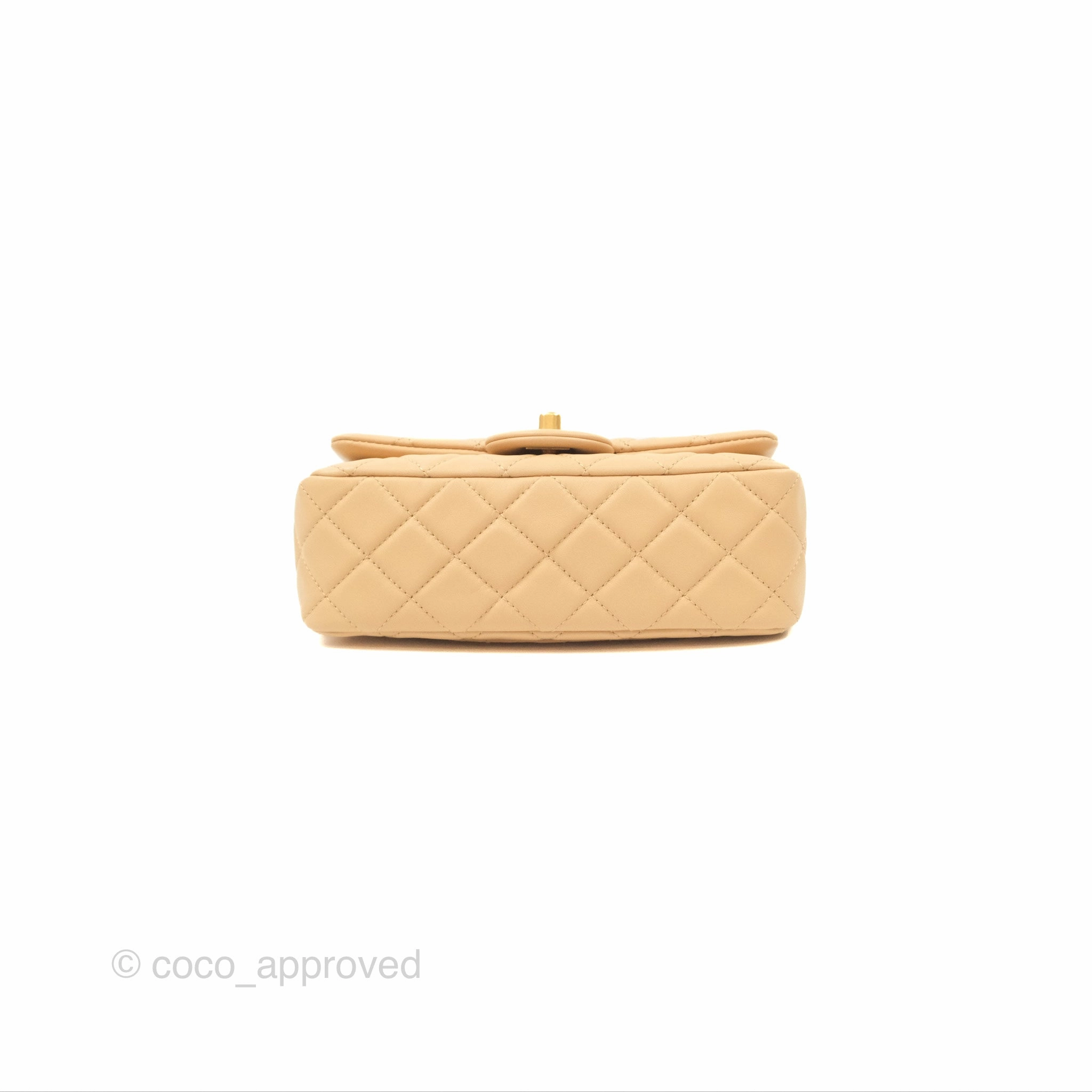 Chanel Pearl Crush Mini Rectangular Beige Lambskin Aged Gold Hardware