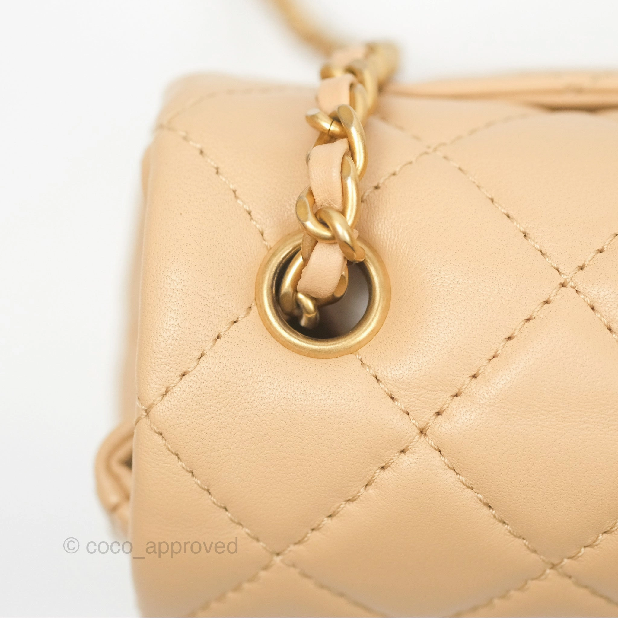 Chanel Pearl Crush Mini Rectangular Beige Lambskin Aged Gold Hardware