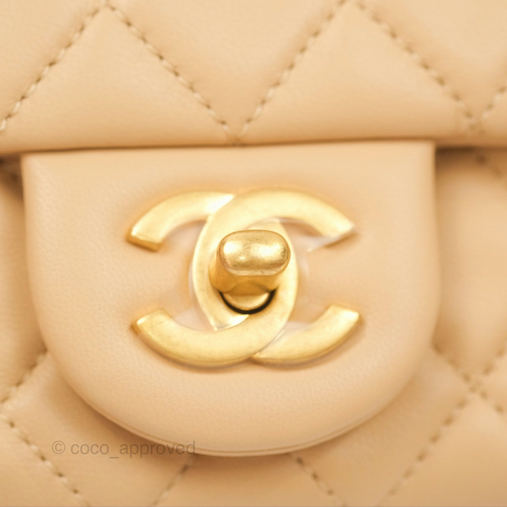 Chanel Pearl Crush Mini Rectangular Beige Lambskin Aged Gold Hardware
