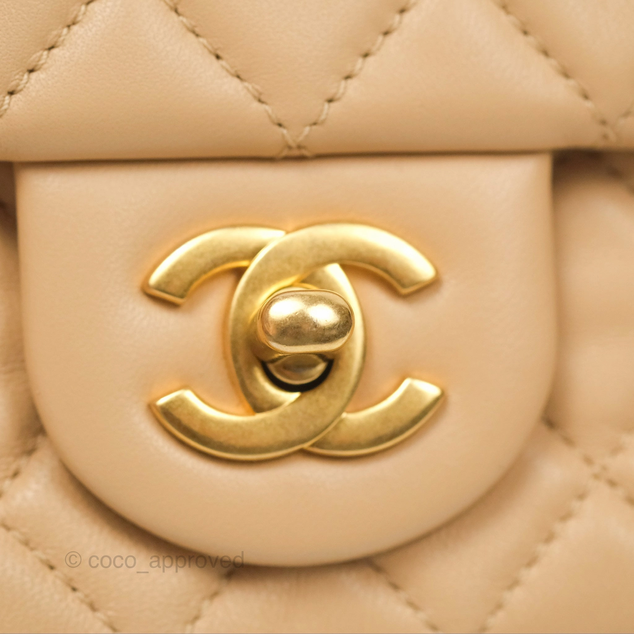 Chanel Pearl Crush Mini Rectangular Beige Lambskin Aged Gold Hardware