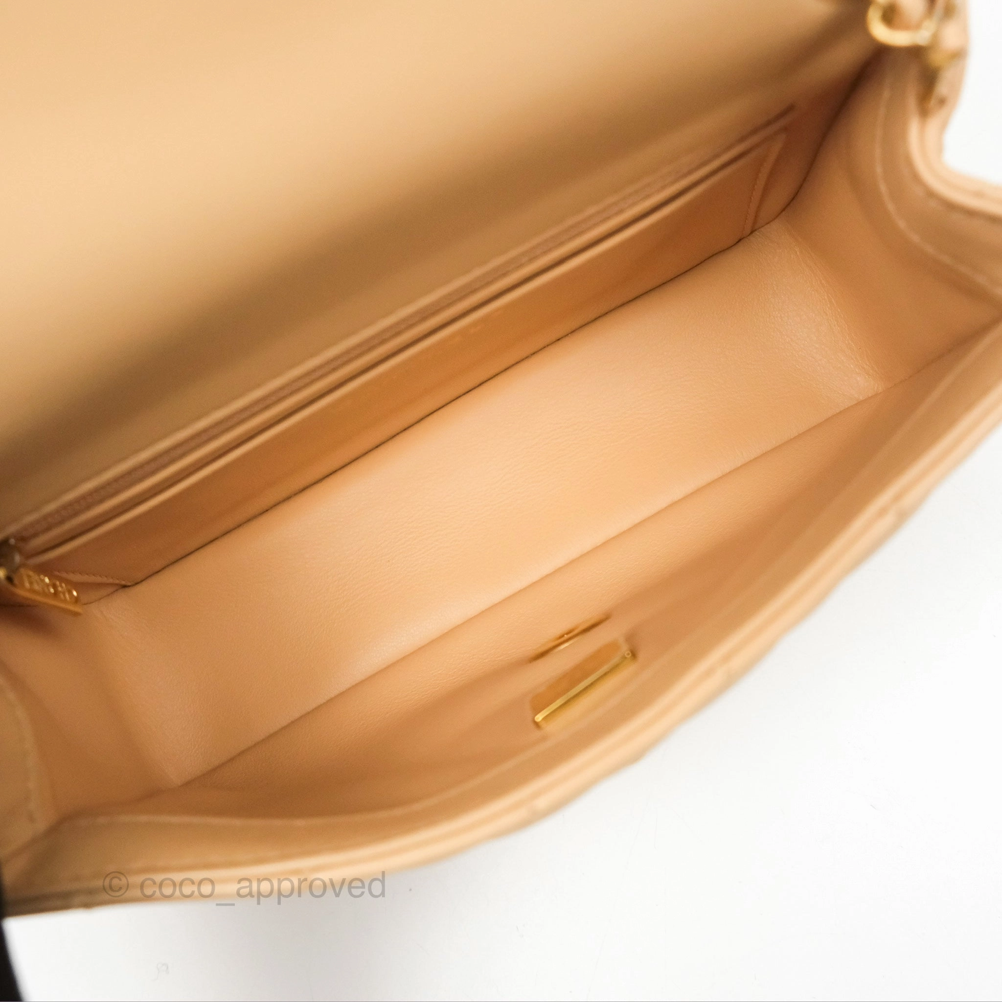 Chanel Pearl Crush Mini Rectangular Beige Lambskin Aged Gold Hardware