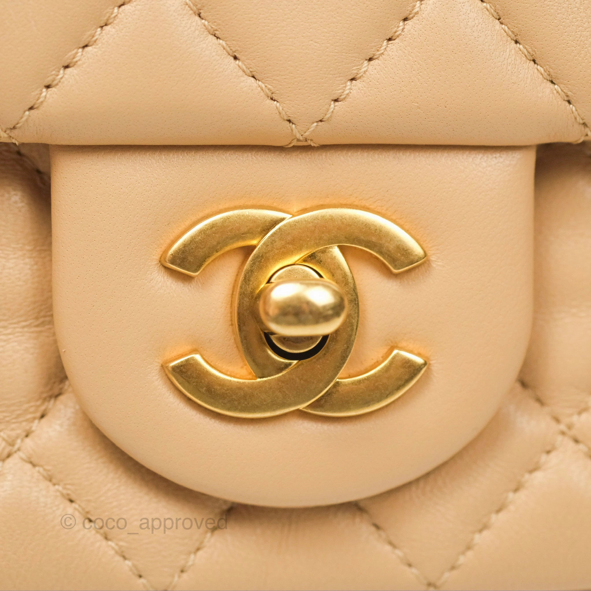 Chanel Pearl Crush Mini Rectangular Beige Lambskin Aged Gold Hardware