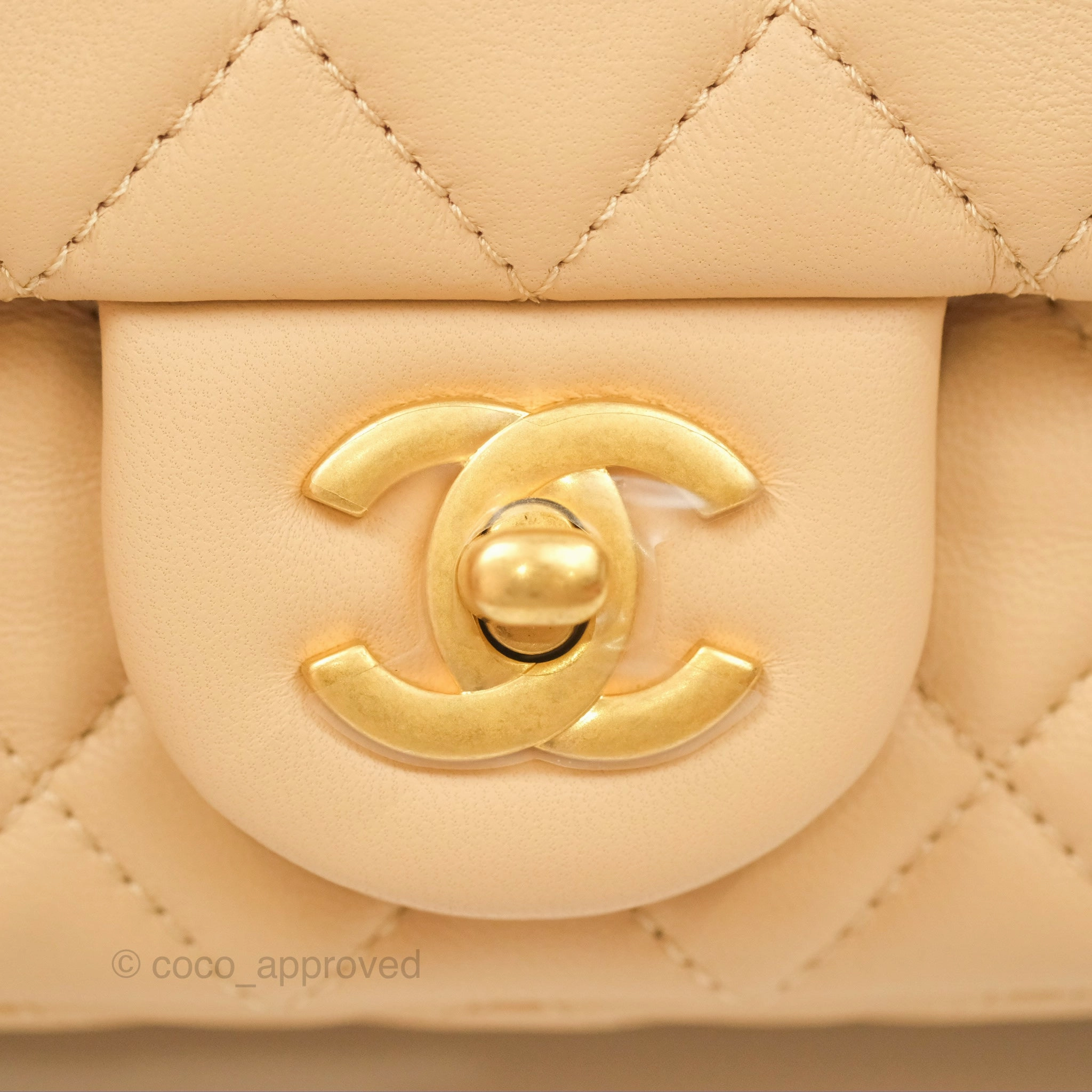 Chanel Pearl Crush Mini Rectangular Beige Lambskin Aged Gold Hardware