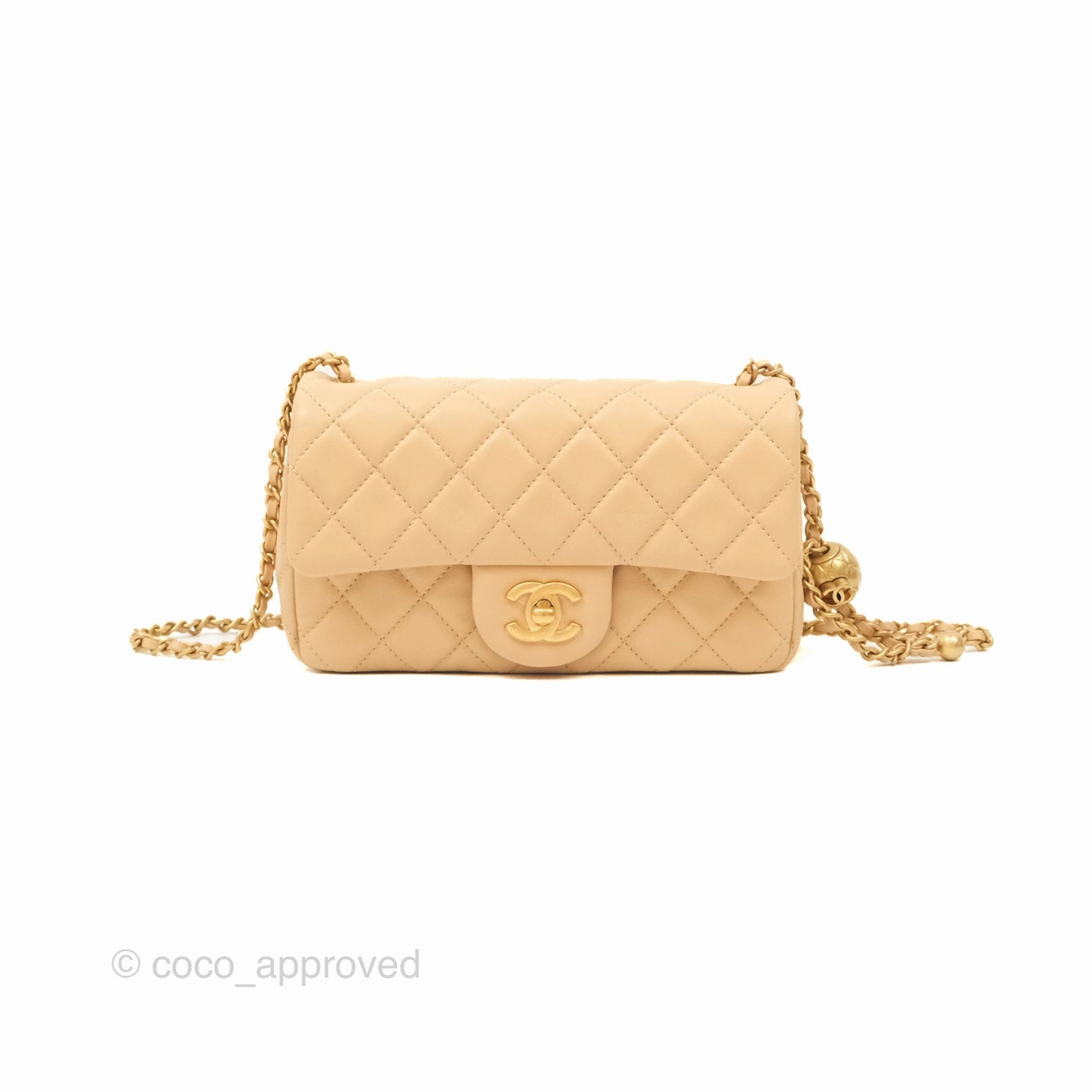 Chanel Pearl Crush Mini Rectangular Beige Lambskin Aged Gold Hardware