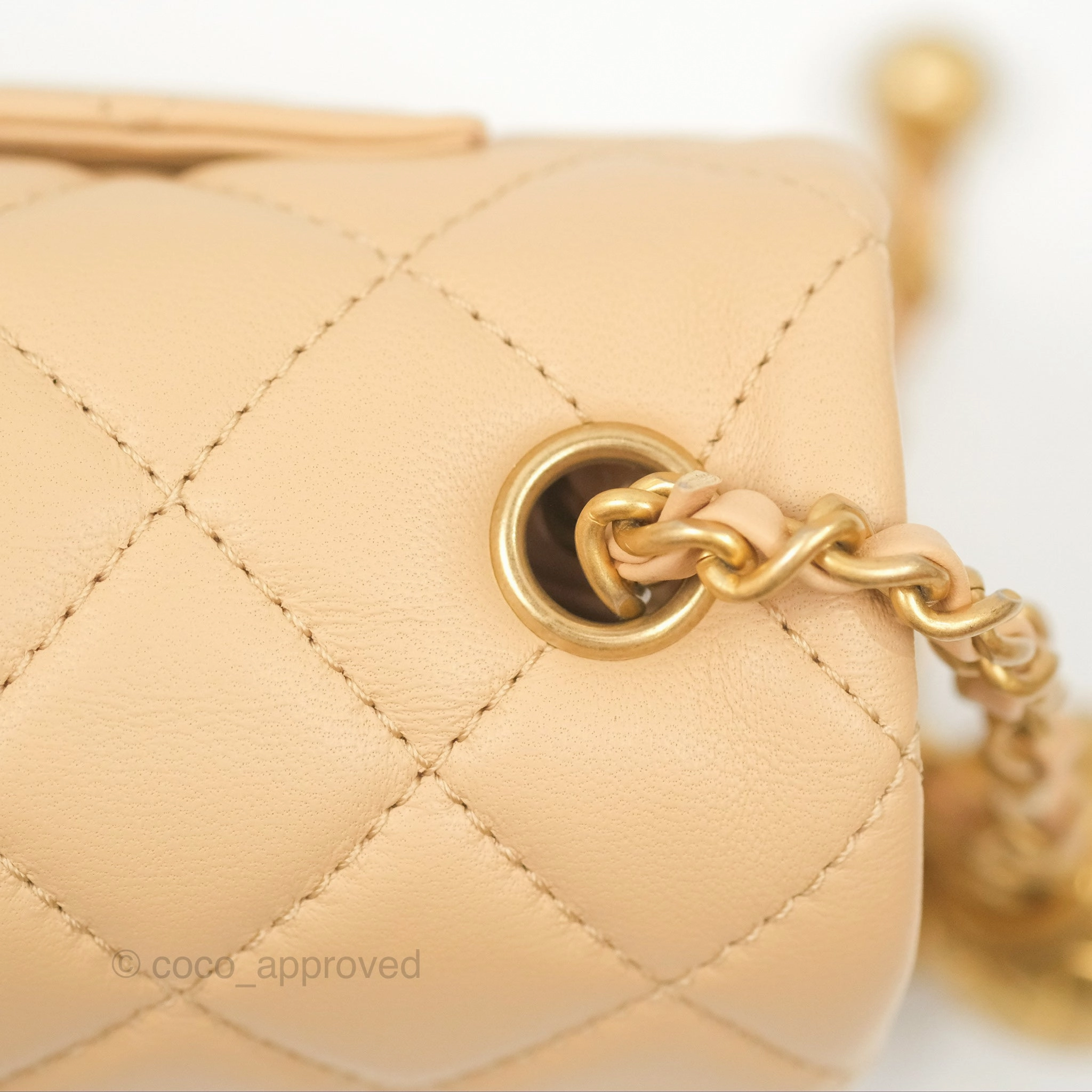 Chanel Pearl Crush Mini Rectangular Beige Lambskin Aged Gold Hardware