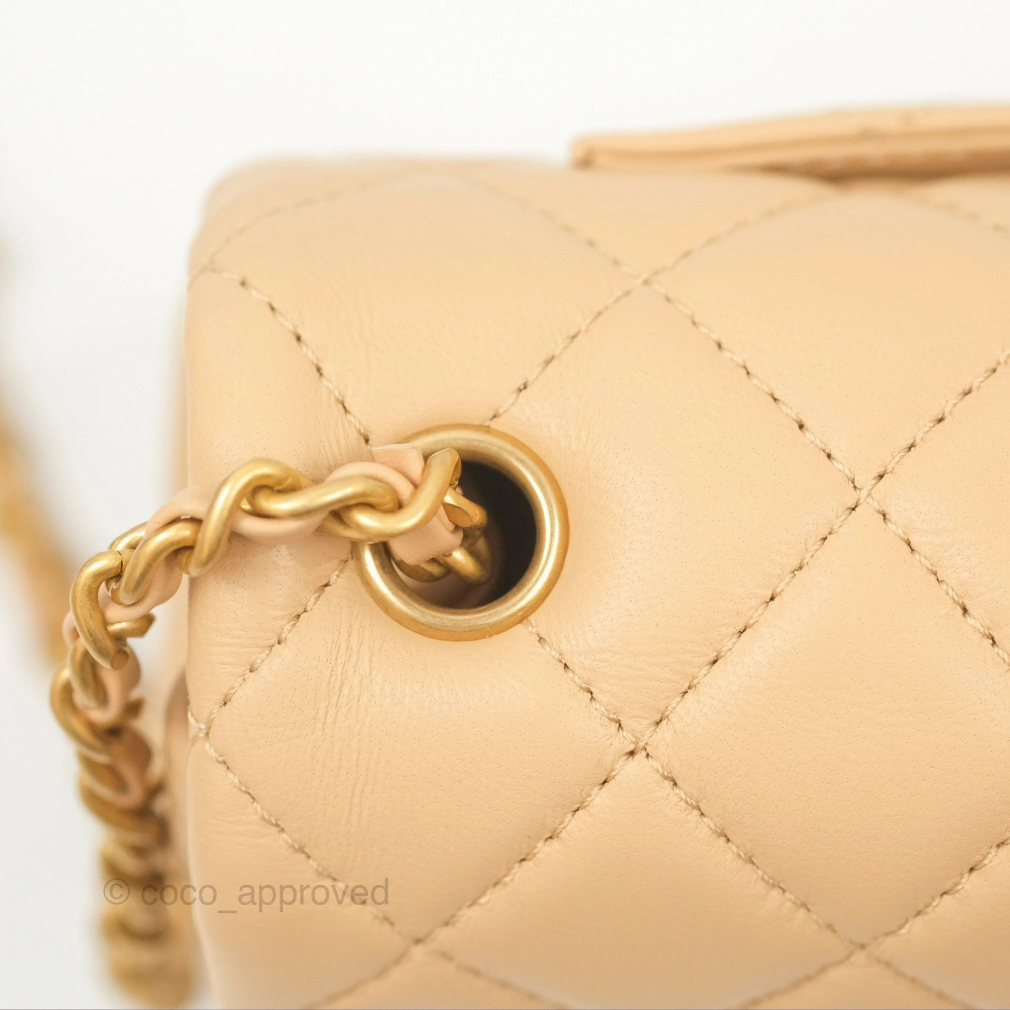 Chanel Pearl Crush Mini Rectangular Beige Lambskin Aged Gold Hardware