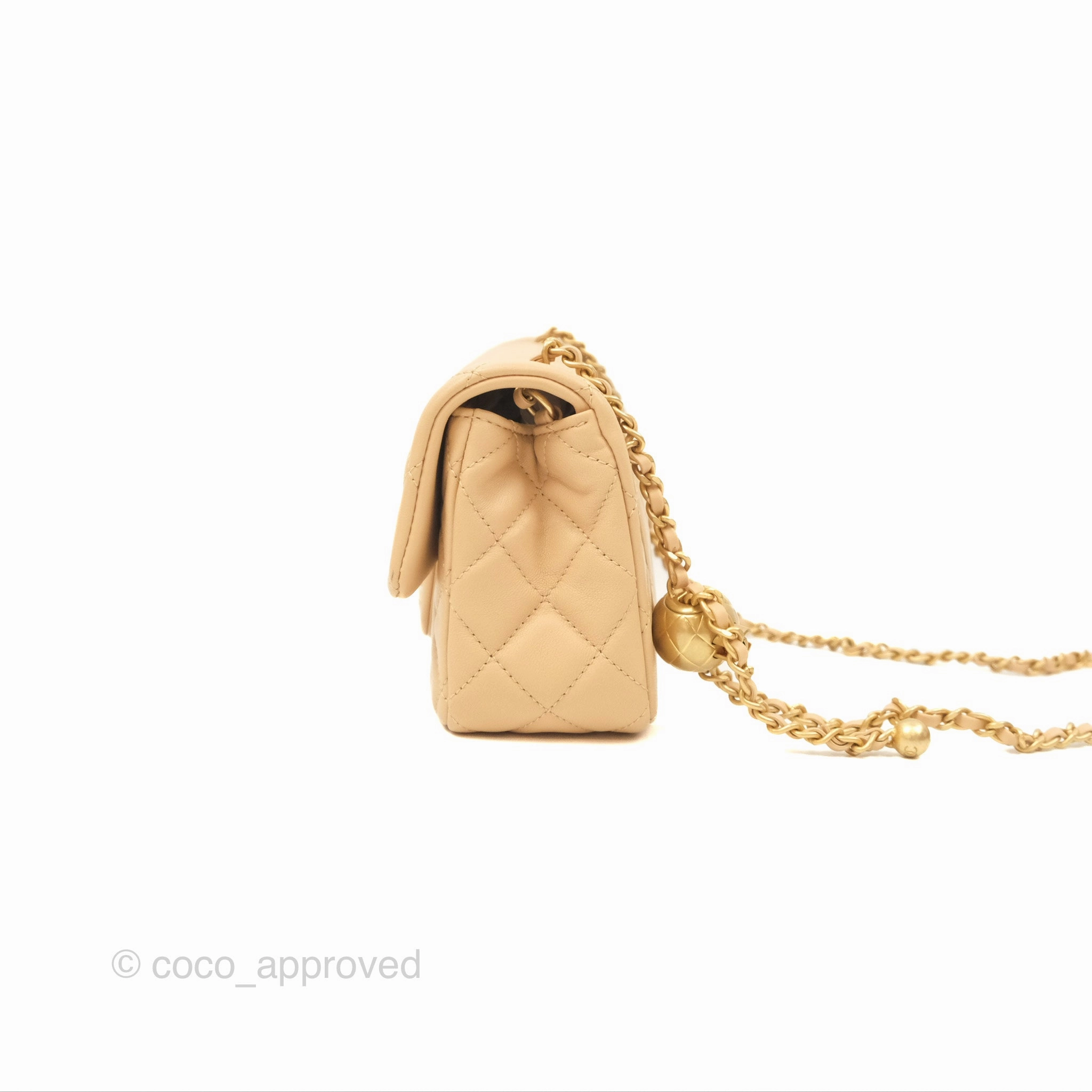 Chanel Pearl Crush Mini Rectangular Beige Lambskin Aged Gold Hardware