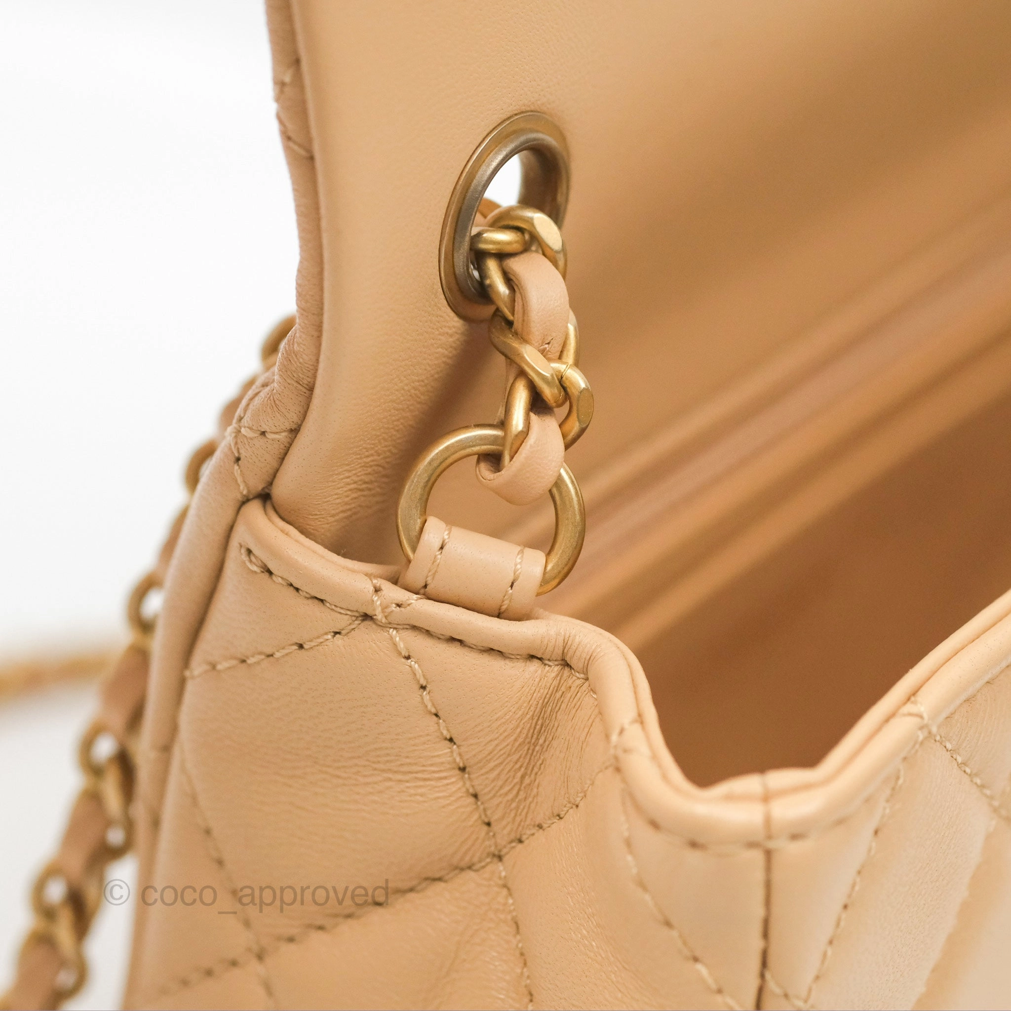 Chanel Pearl Crush Mini Rectangular Beige Lambskin Aged Gold Hardware