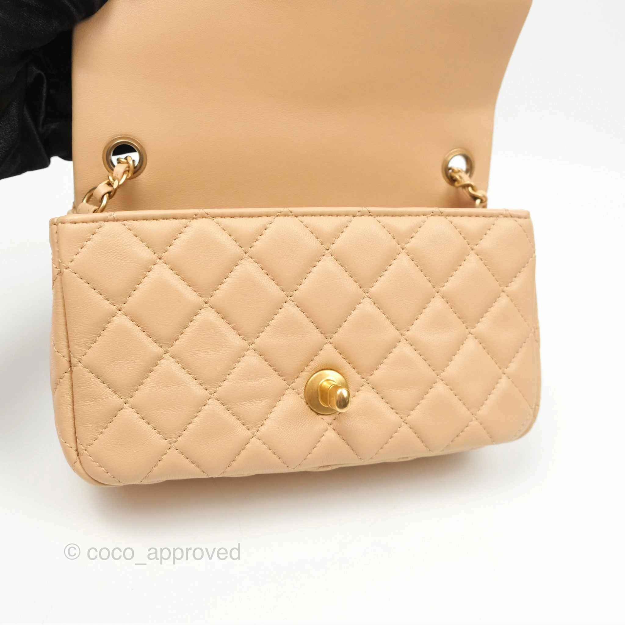 Chanel Pearl Crush Mini Rectangular Beige Lambskin Aged Gold Hardware