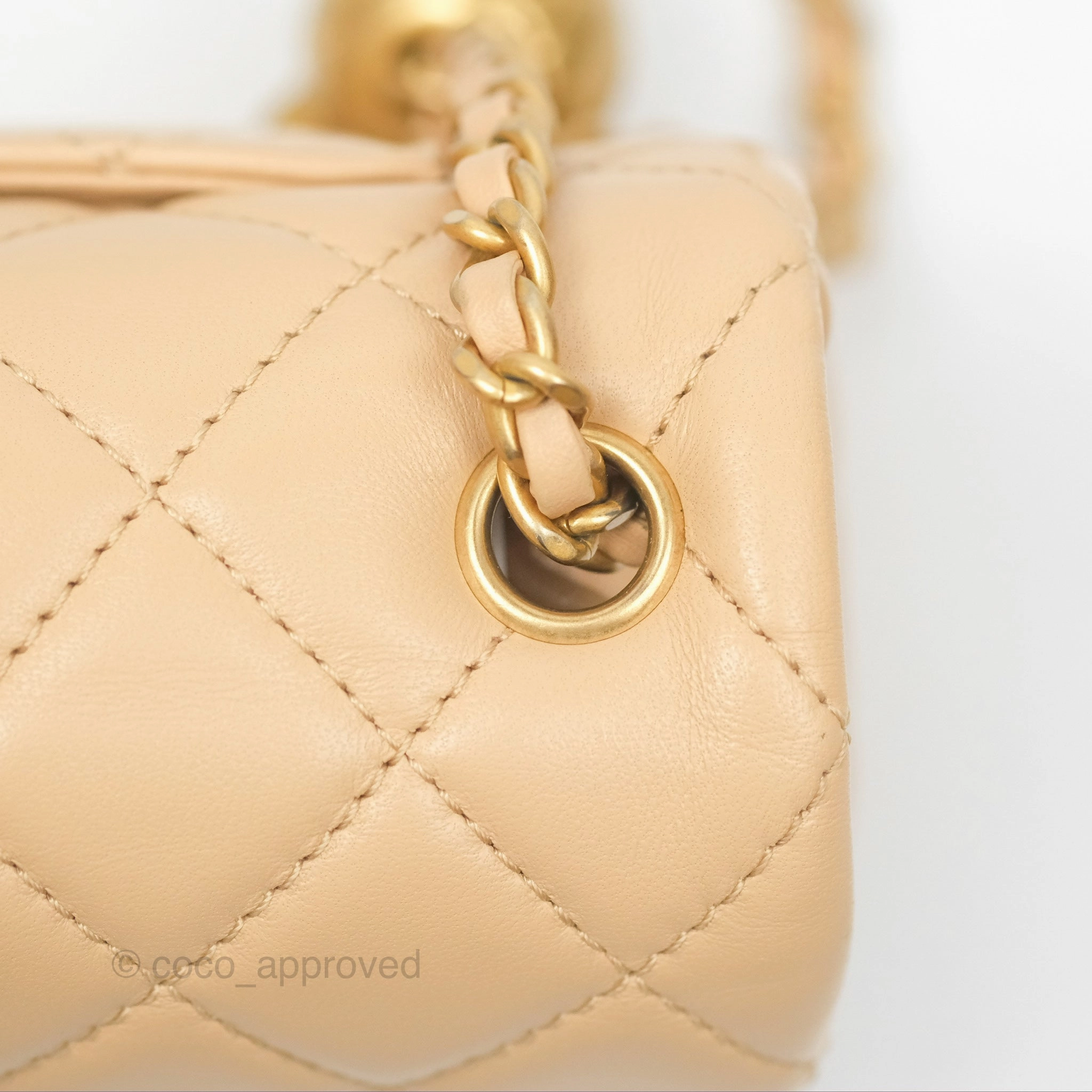 Chanel Pearl Crush Mini Rectangular Beige Lambskin Aged Gold Hardware
