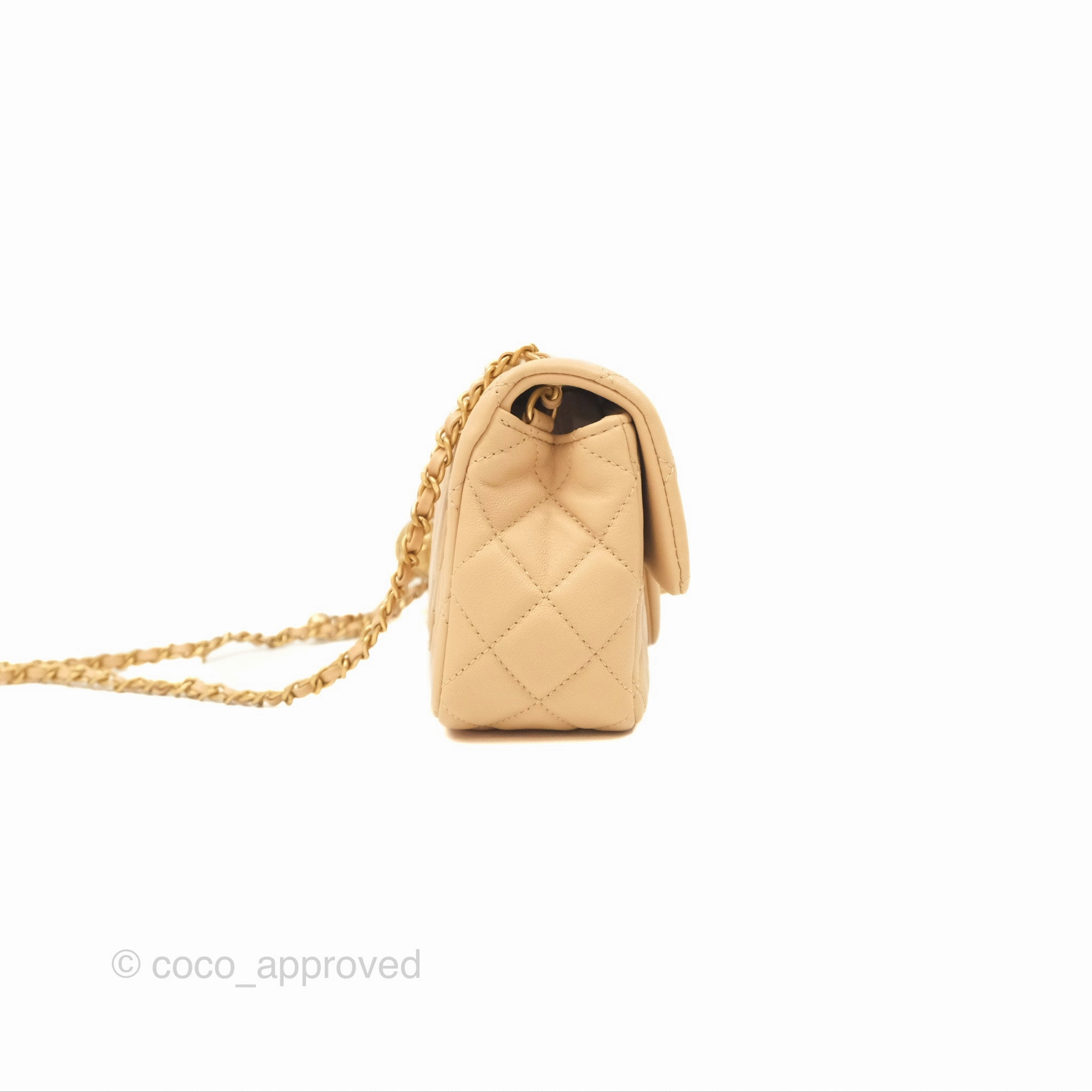 Chanel Pearl Crush Mini Rectangular Beige Lambskin Aged Gold Hardware