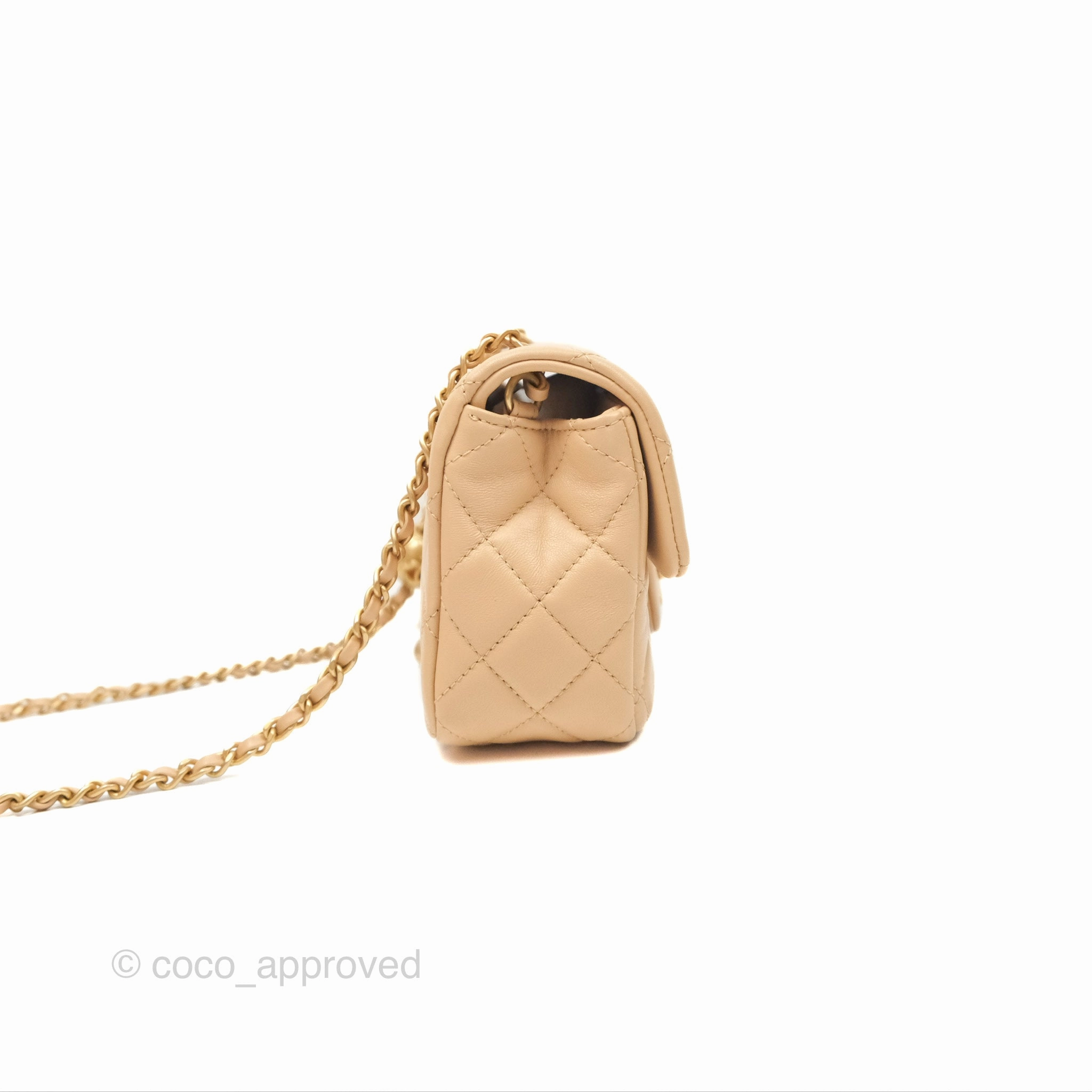 Chanel Pearl Crush Mini Rectangular Beige Lambskin Aged Gold Hardware