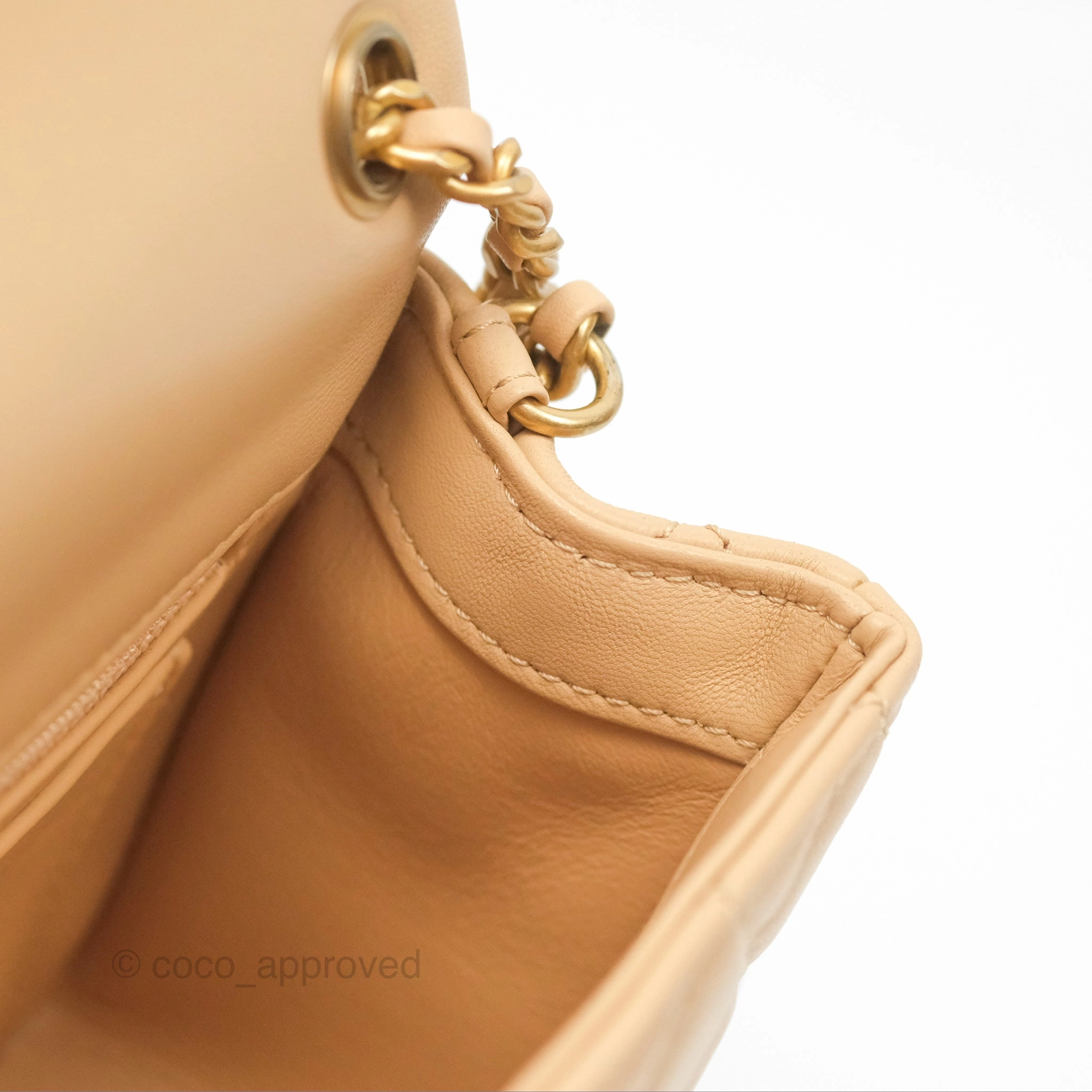 Chanel Pearl Crush Mini Rectangular Beige Lambskin Aged Gold Hardware