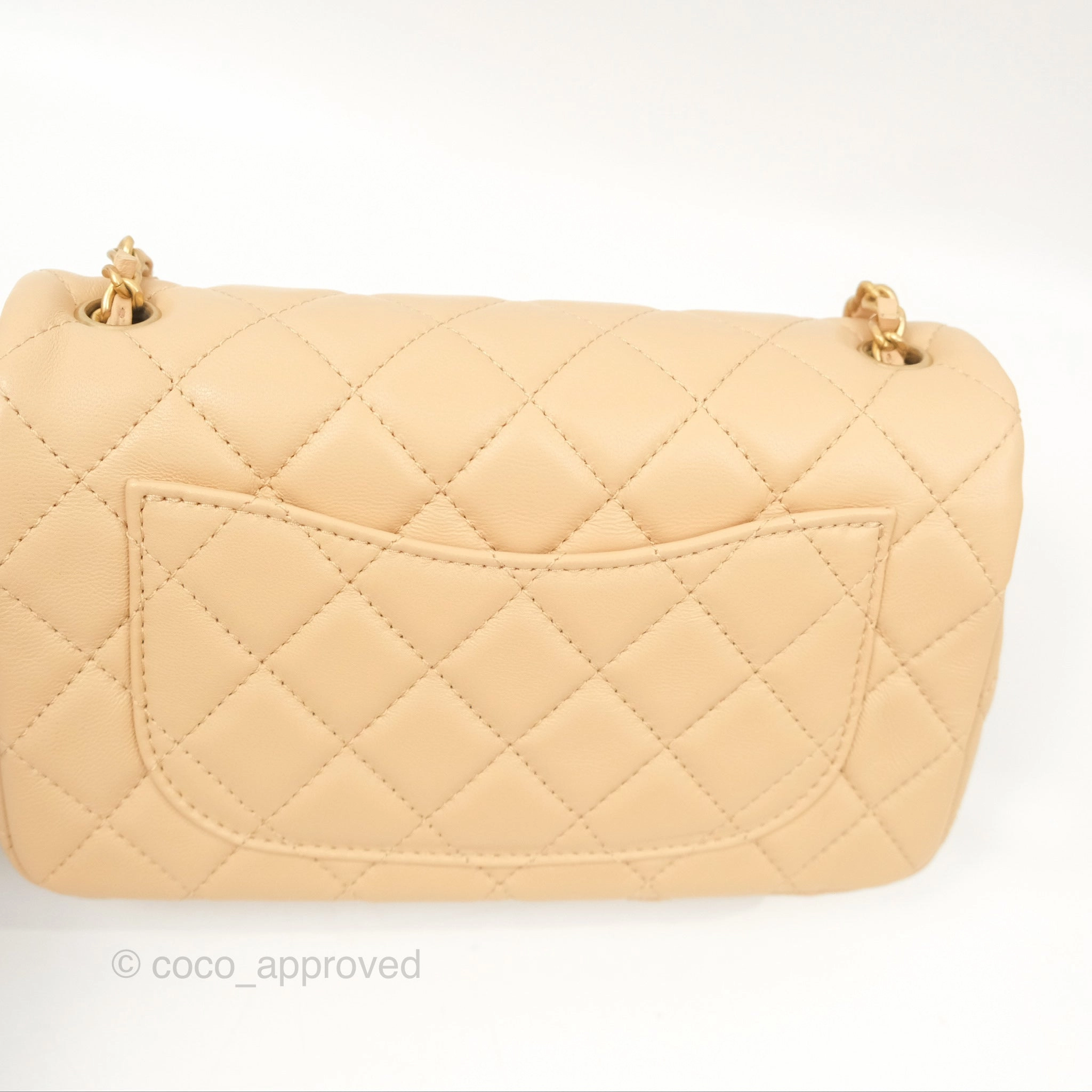 Chanel Pearl Crush Mini Rectangular Beige Lambskin Aged Gold Hardware