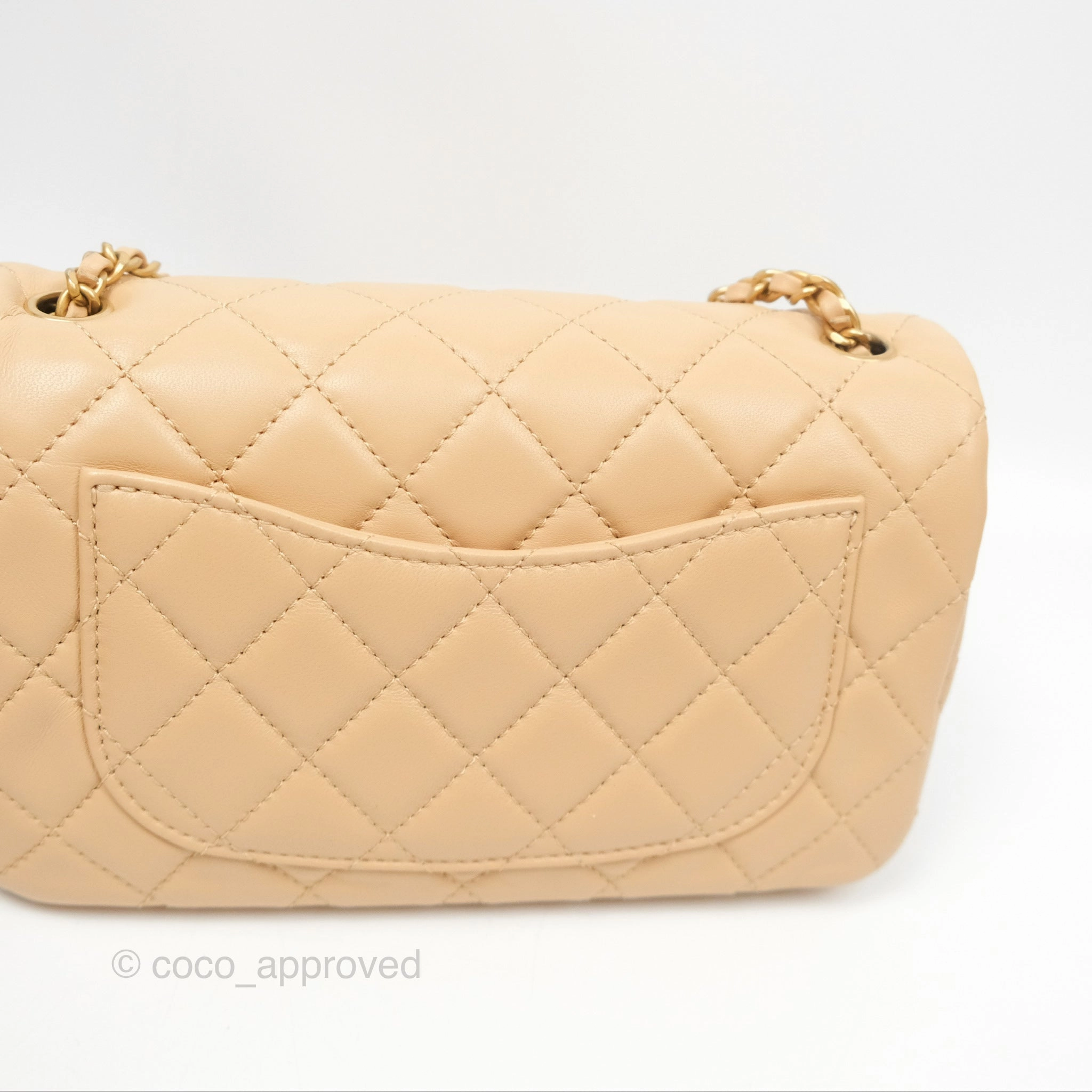 Chanel Pearl Crush Mini Rectangular Beige Lambskin Aged Gold Hardware