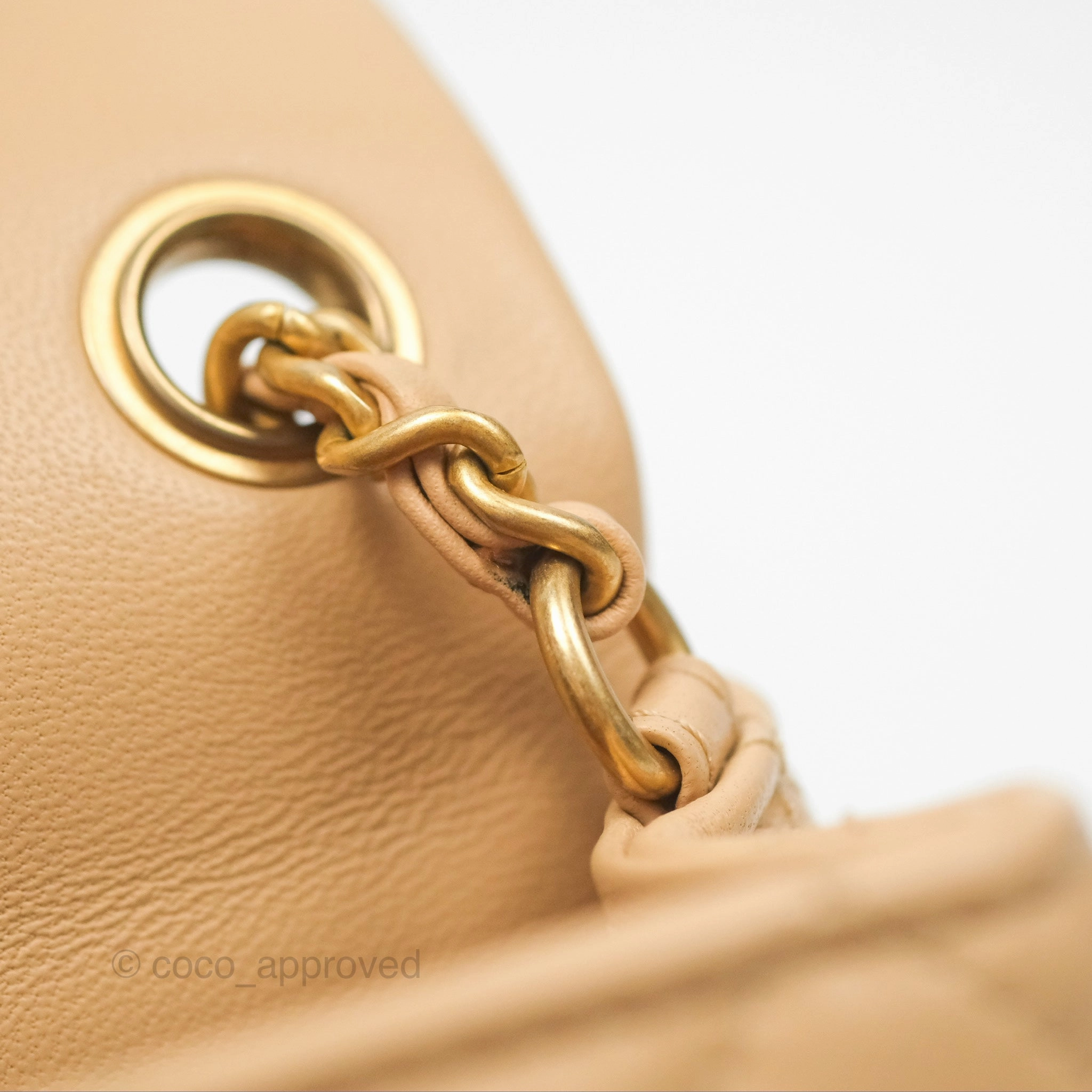 Chanel Pearl Crush Mini Rectangular Beige Lambskin Aged Gold Hardware