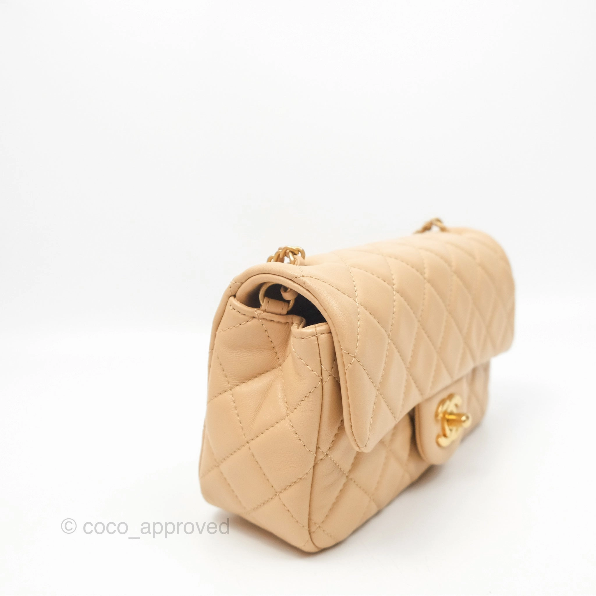 Chanel Pearl Crush Mini Rectangular Beige Lambskin Aged Gold Hardware