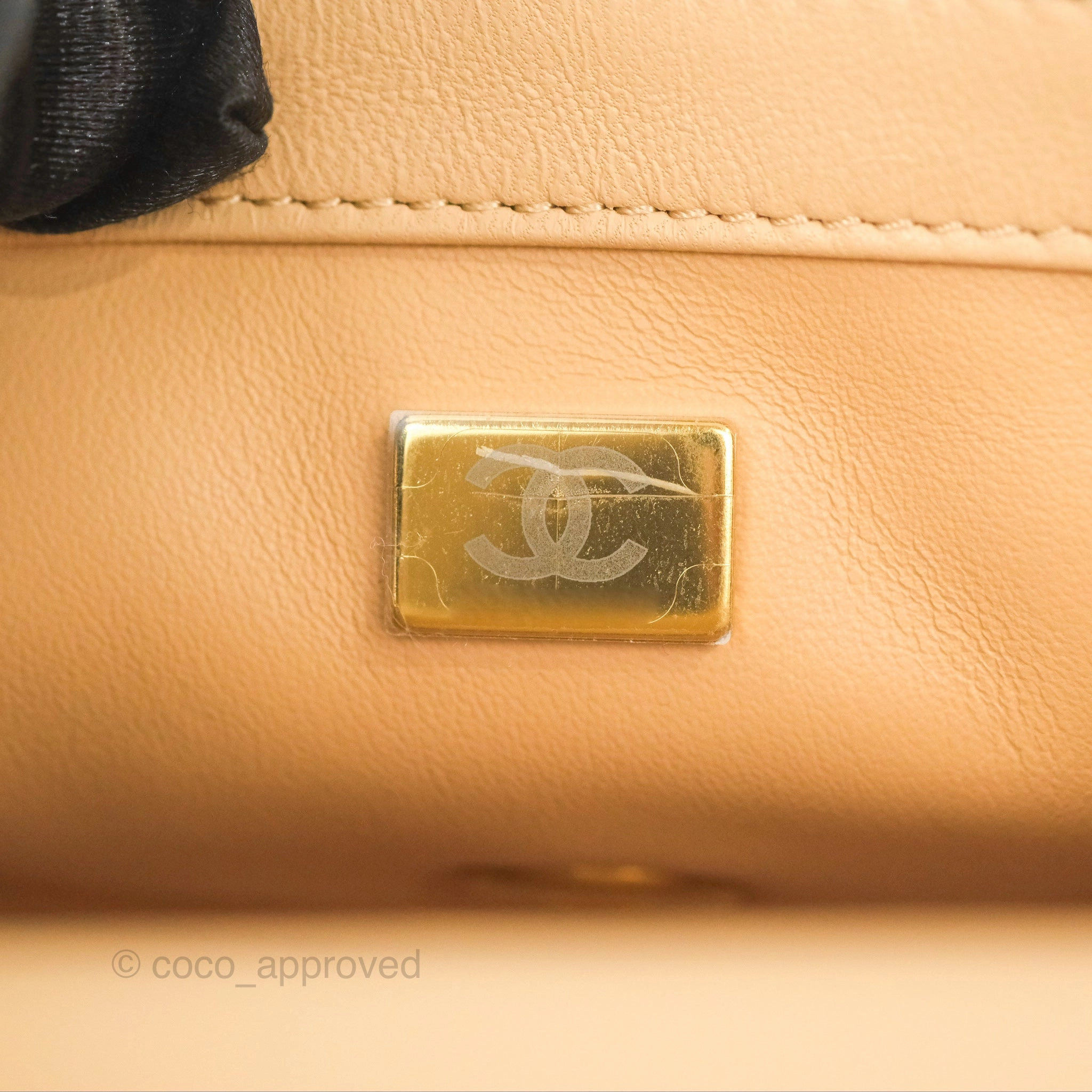 Chanel Pearl Crush Mini Rectangular Beige Lambskin Aged Gold Hardware