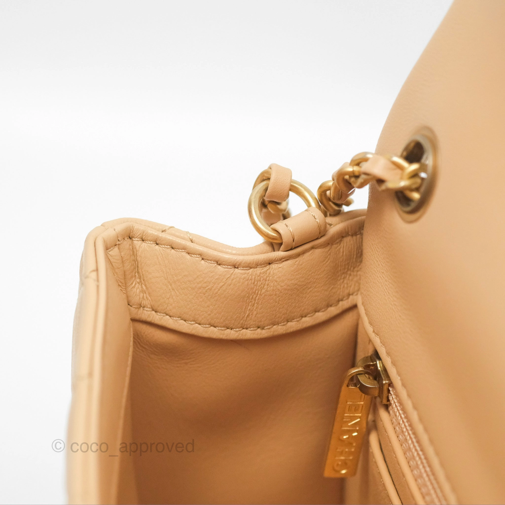 Chanel Pearl Crush Mini Rectangular Beige Lambskin Aged Gold Hardware