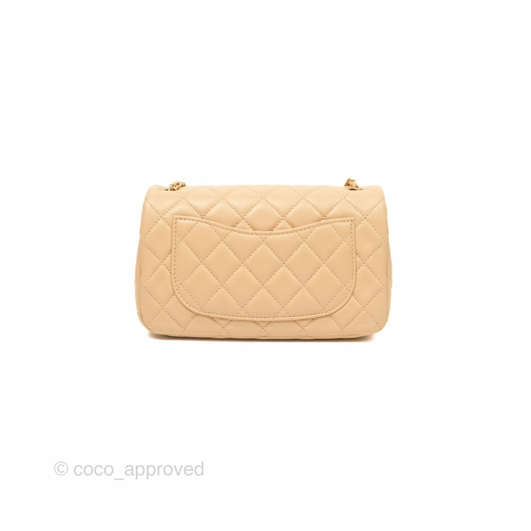 Chanel Pearl Crush Mini Rectangular Beige Lambskin Aged Gold Hardware