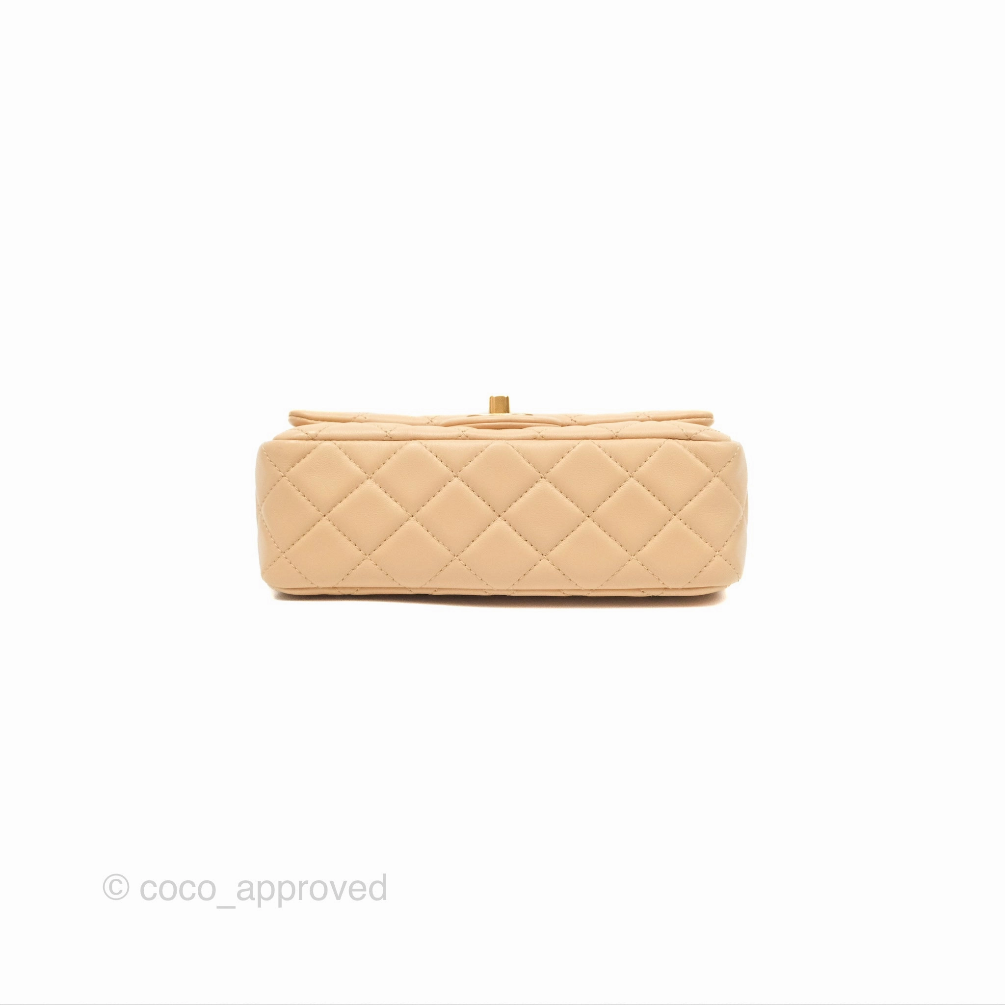 Chanel Pearl Crush Mini Rectangular Beige Lambskin Aged Gold Hardware
