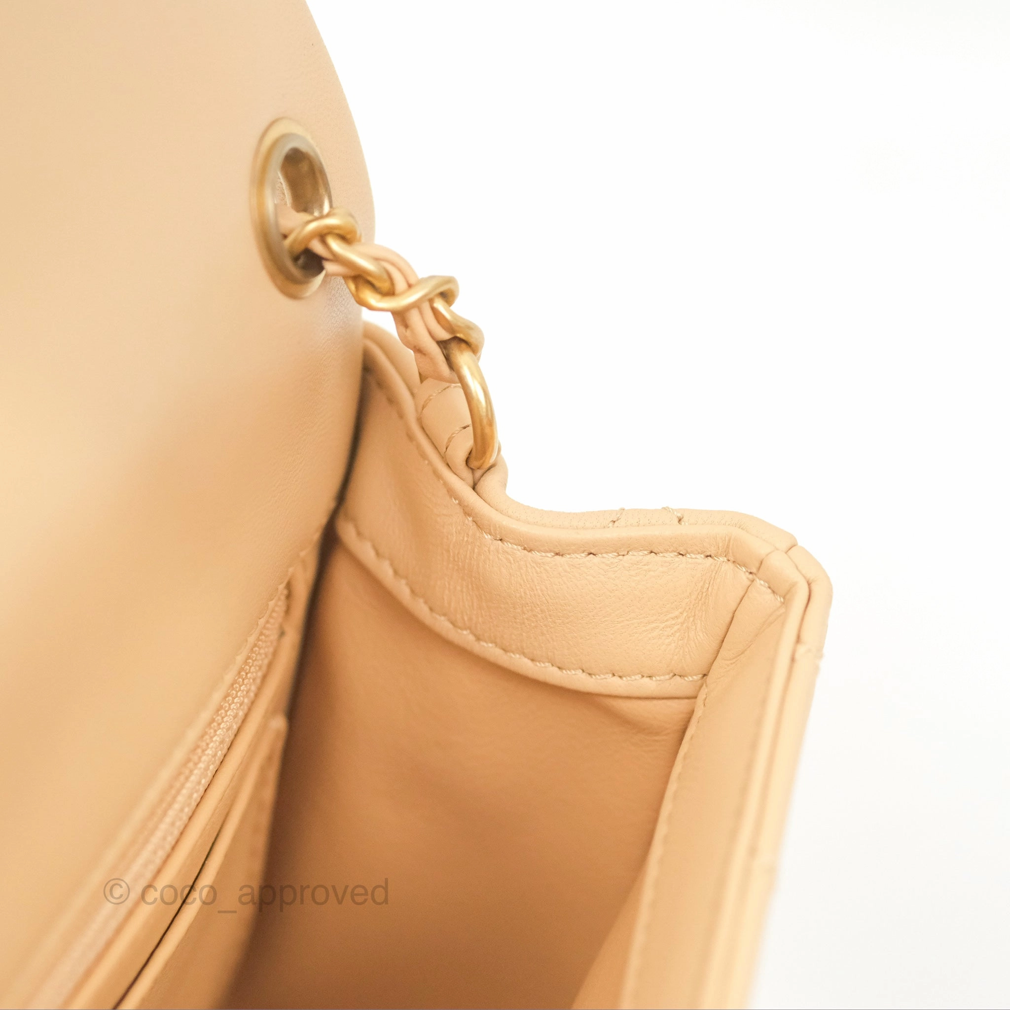 Chanel Pearl Crush Mini Rectangular Beige Lambskin Aged Gold Hardware
