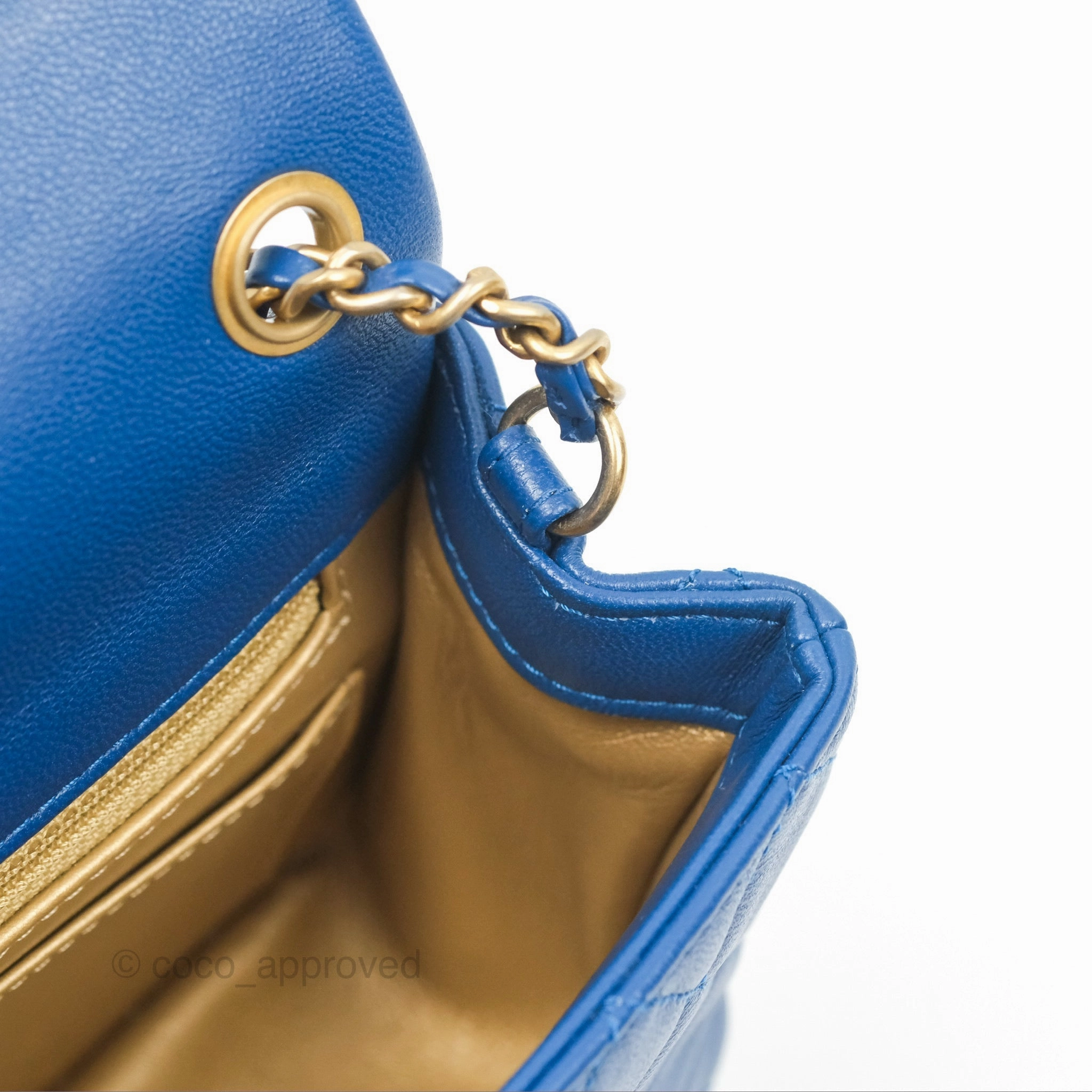 Chanel Pearl Crush Mini Rectangular Blue Lambskin Aged Gold Hardware