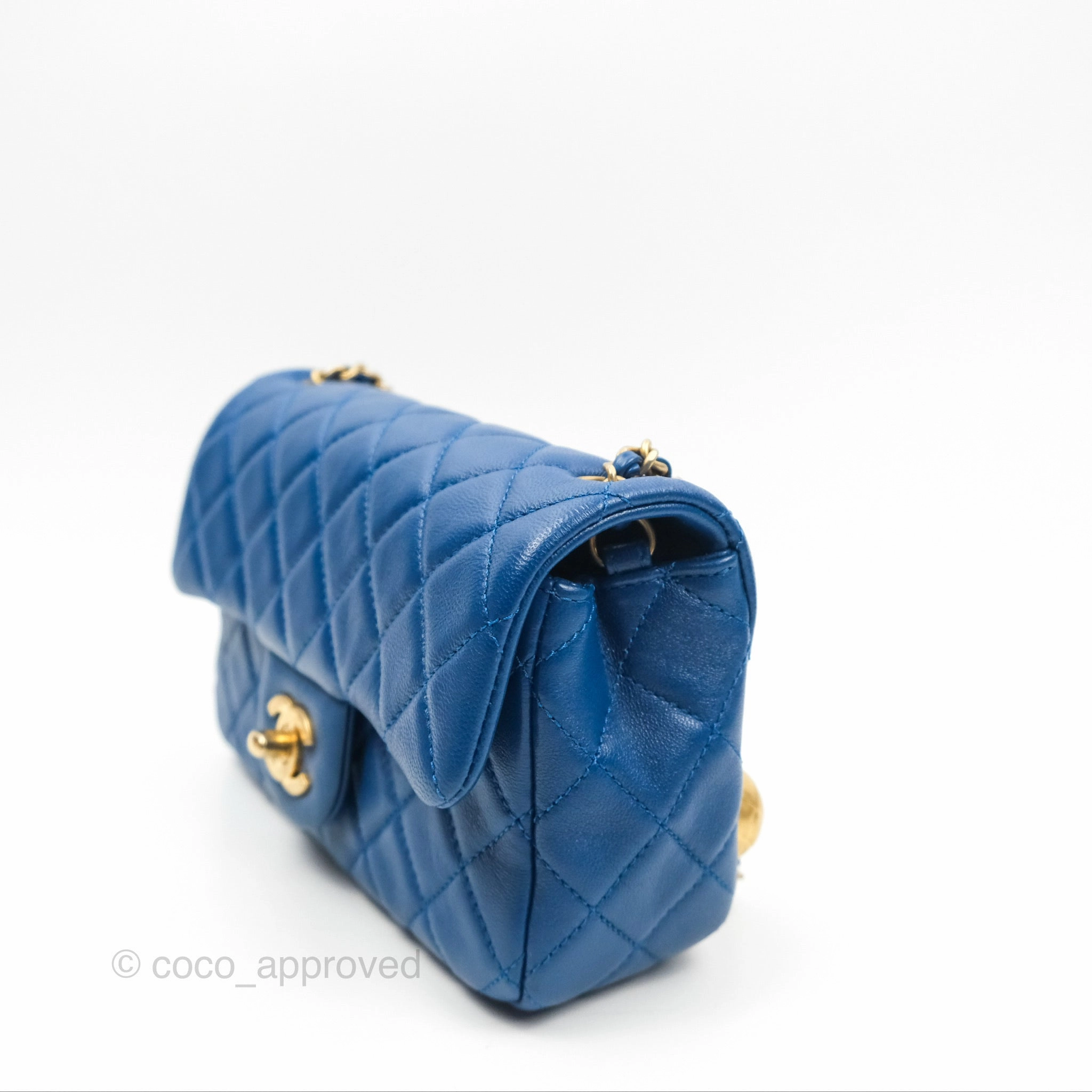 Chanel Pearl Crush Mini Rectangular Blue Lambskin Aged Gold Hardware