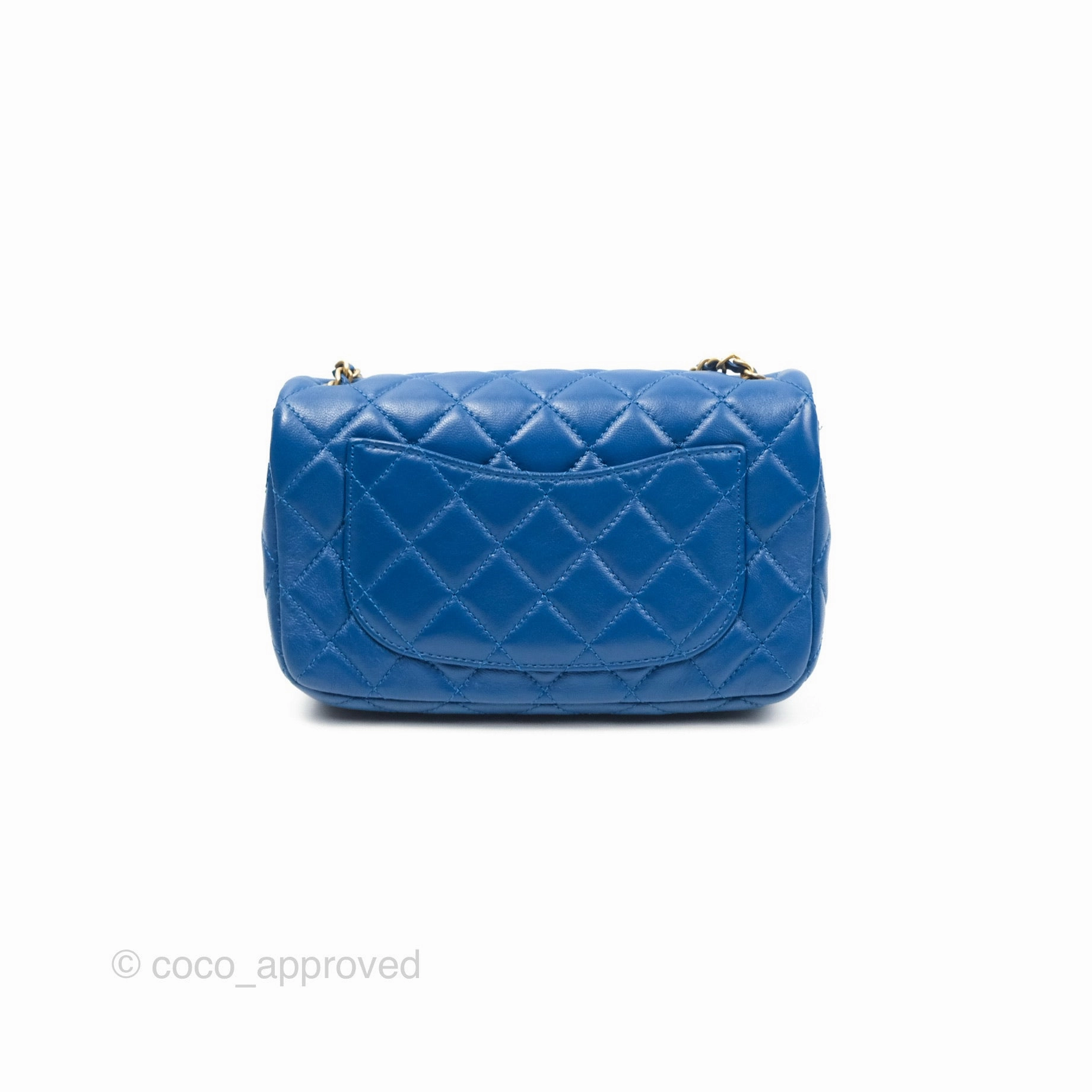 Chanel Pearl Crush Mini Rectangular Blue Lambskin Aged Gold Hardware