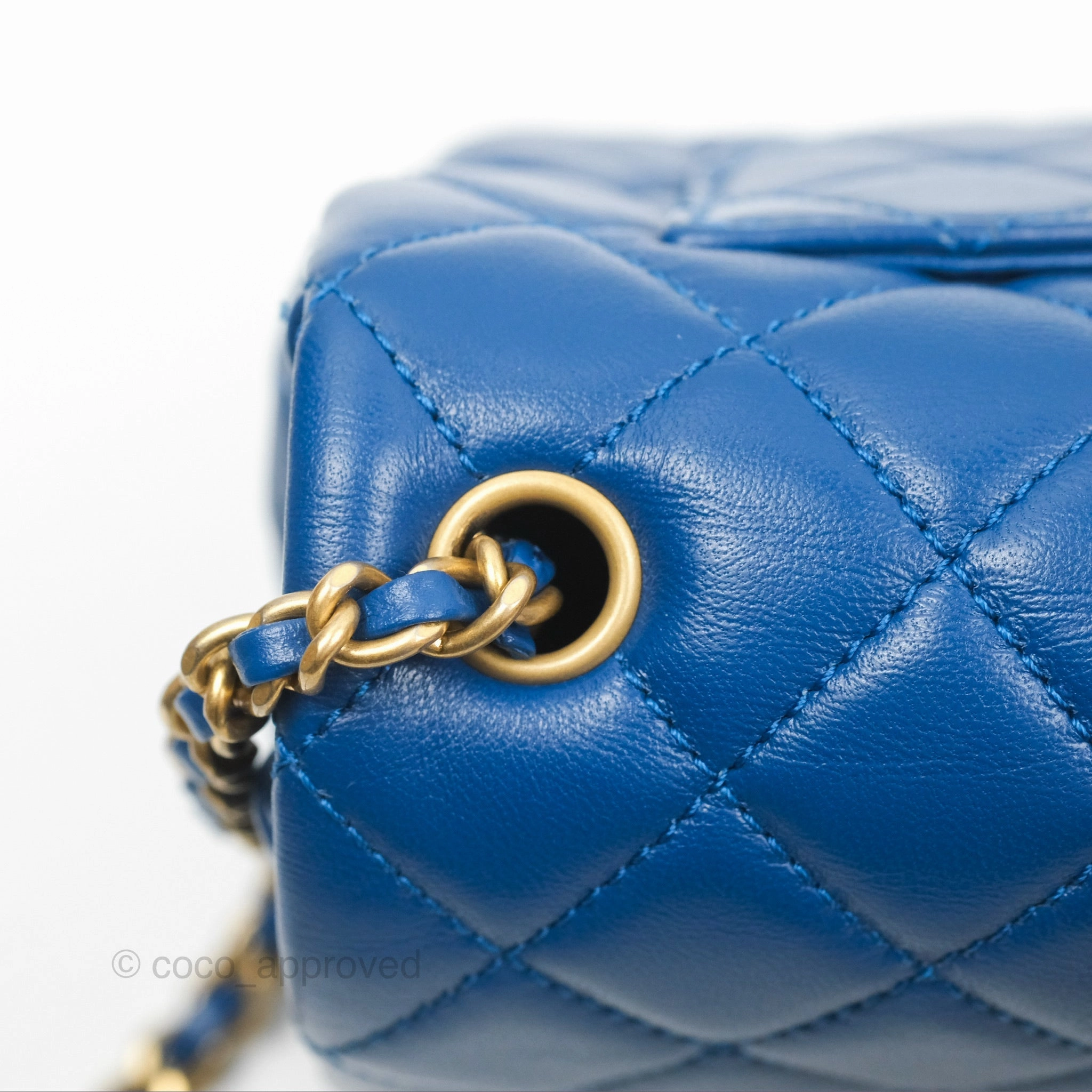 Chanel Pearl Crush Mini Rectangular Blue Lambskin Aged Gold Hardware
