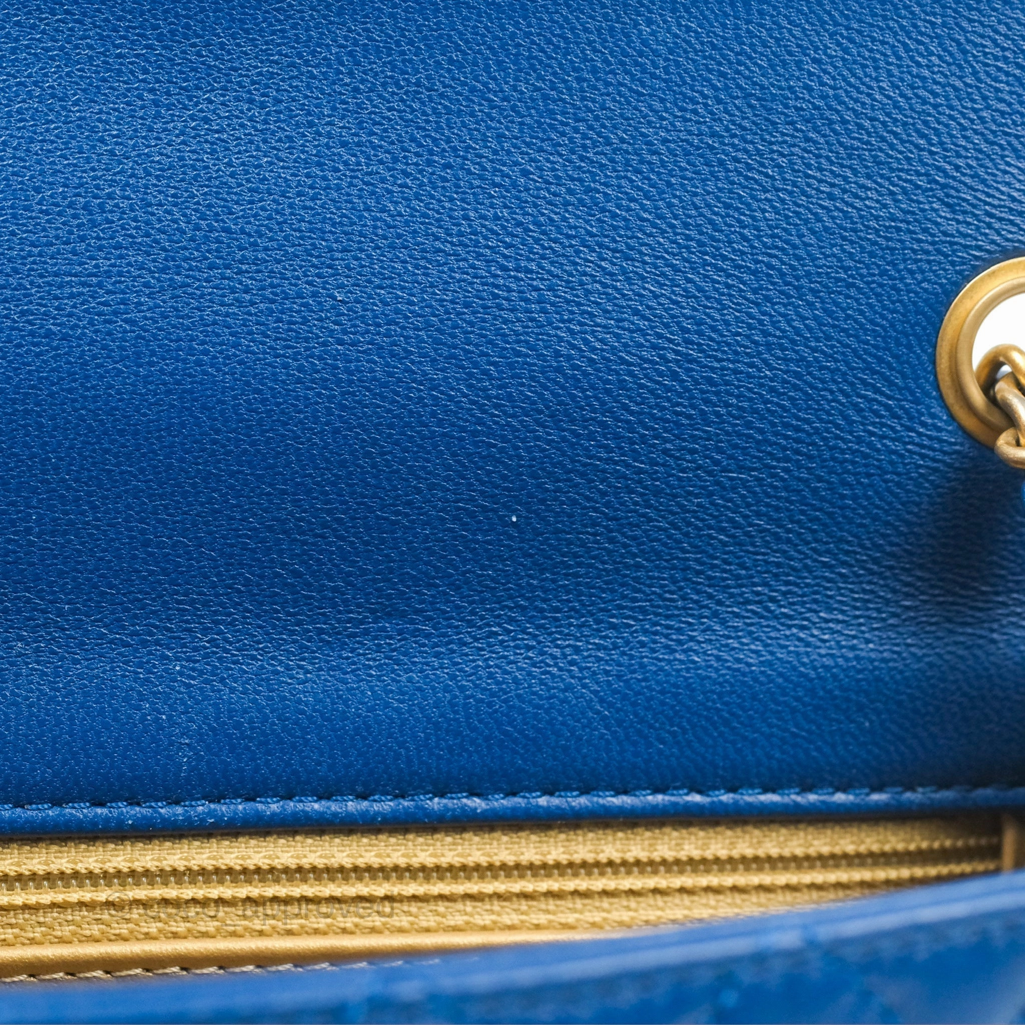 Chanel Pearl Crush Mini Rectangular Blue Lambskin Aged Gold Hardware