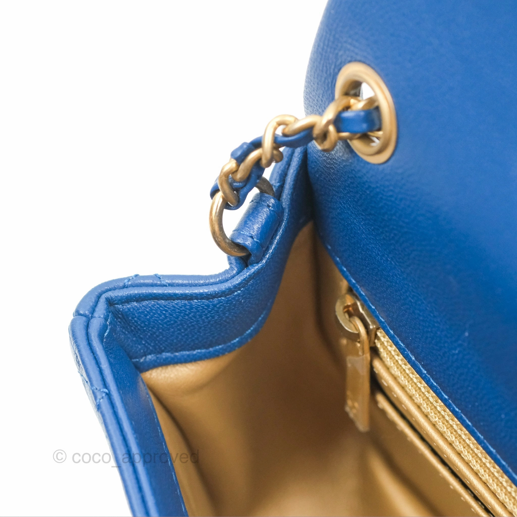 Chanel Pearl Crush Mini Rectangular Blue Lambskin Aged Gold Hardware