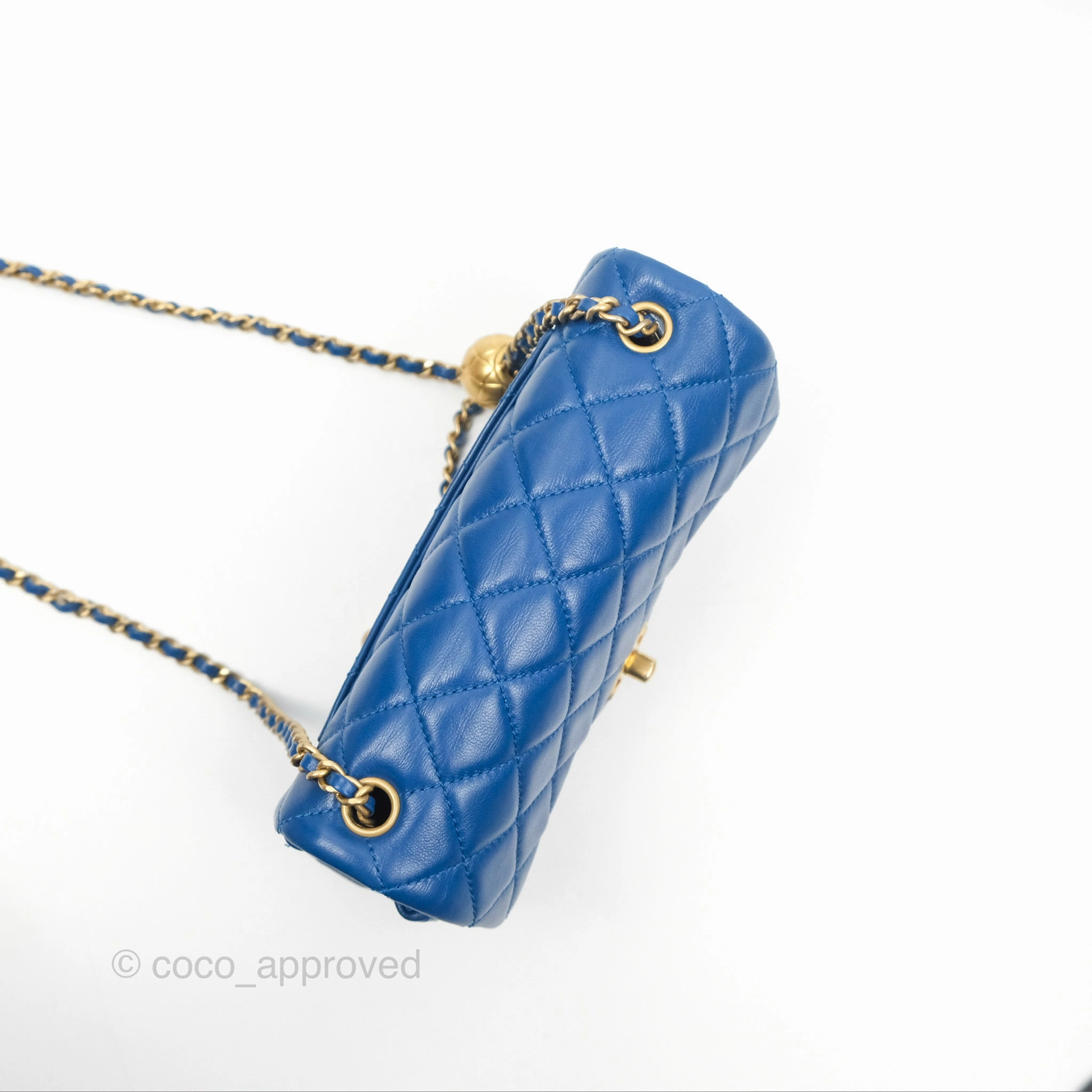 Chanel Pearl Crush Mini Rectangular Blue Lambskin Aged Gold Hardware