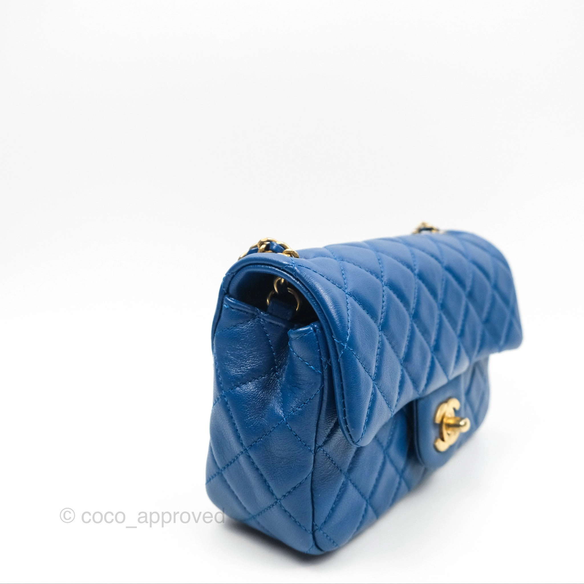 Chanel Pearl Crush Mini Rectangular Blue Lambskin Aged Gold Hardware