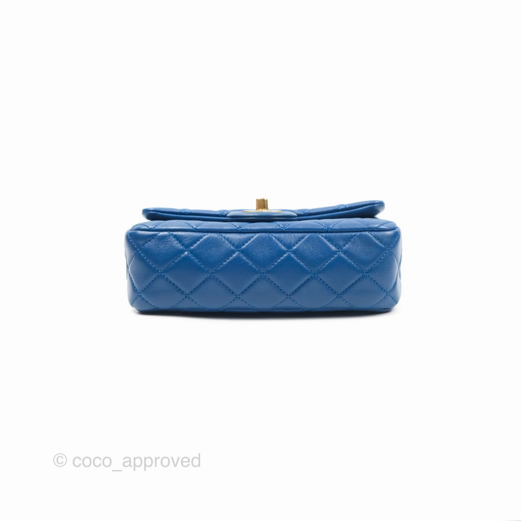 Chanel Pearl Crush Mini Rectangular Blue Lambskin Aged Gold Hardware