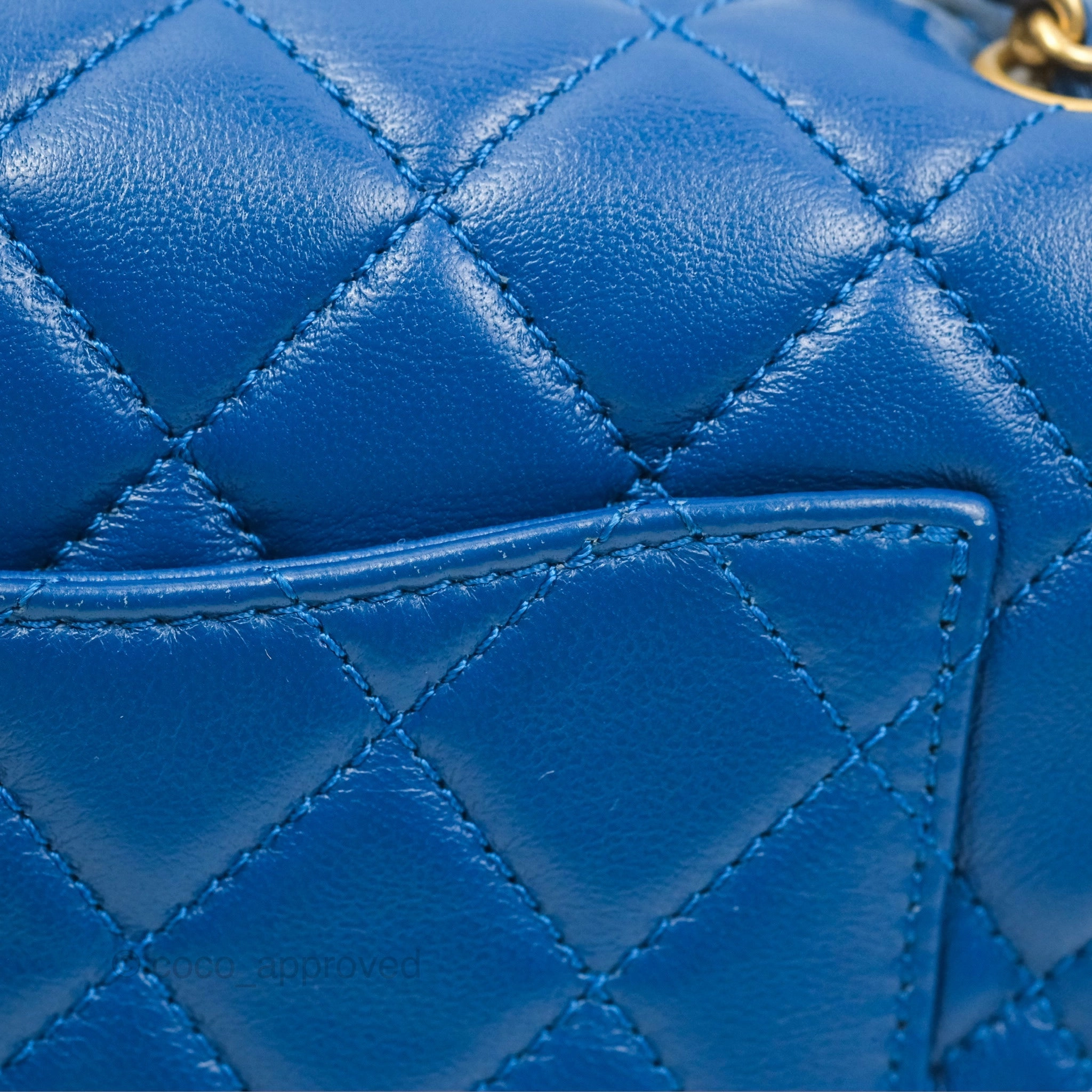 Chanel Pearl Crush Mini Rectangular Blue Lambskin Aged Gold Hardware