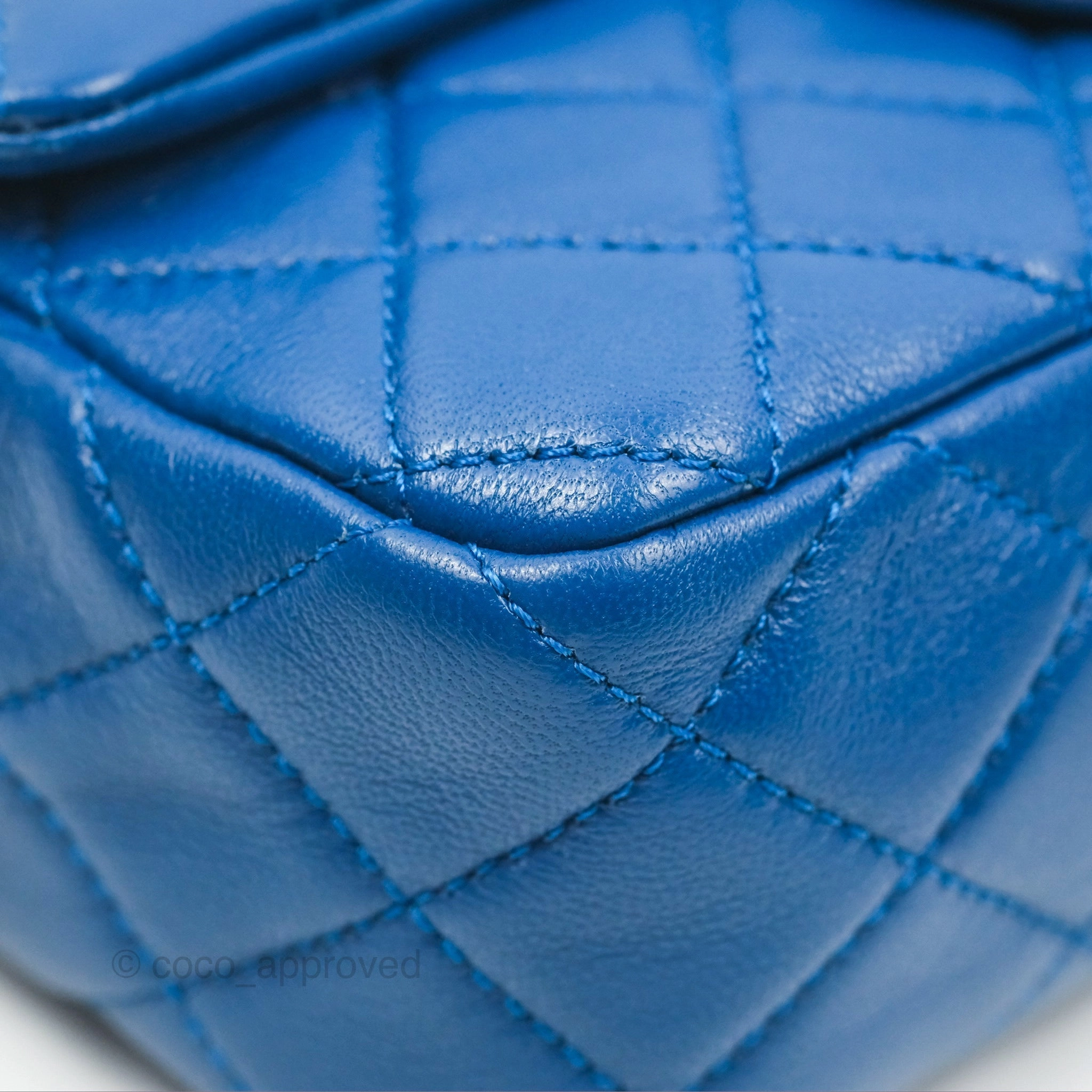 Chanel Pearl Crush Mini Rectangular Blue Lambskin Aged Gold Hardware