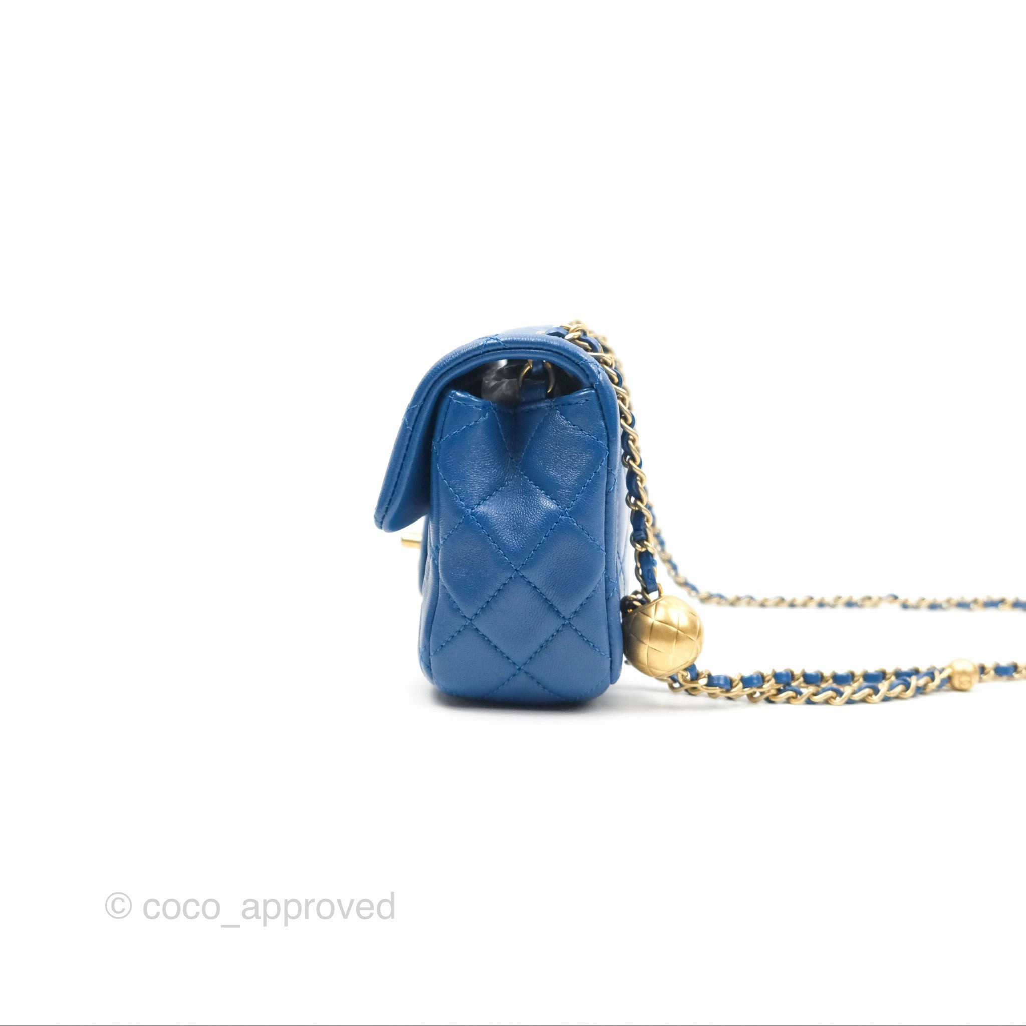 Chanel Pearl Crush Mini Rectangular Blue Lambskin Aged Gold Hardware