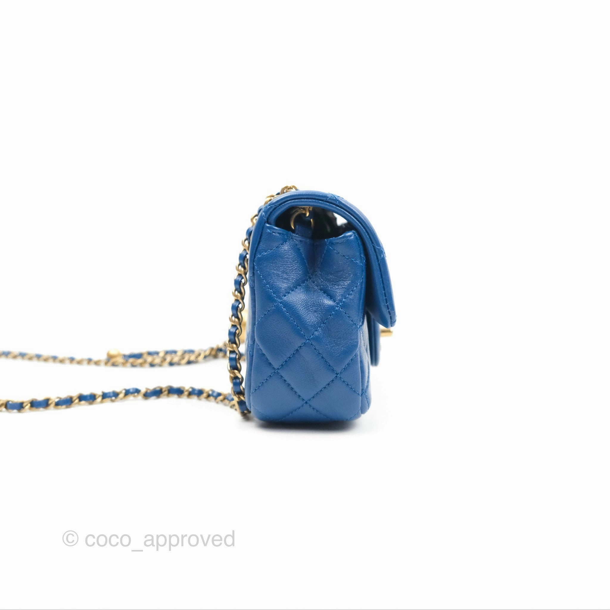 Chanel Pearl Crush Mini Rectangular Blue Lambskin Aged Gold Hardware