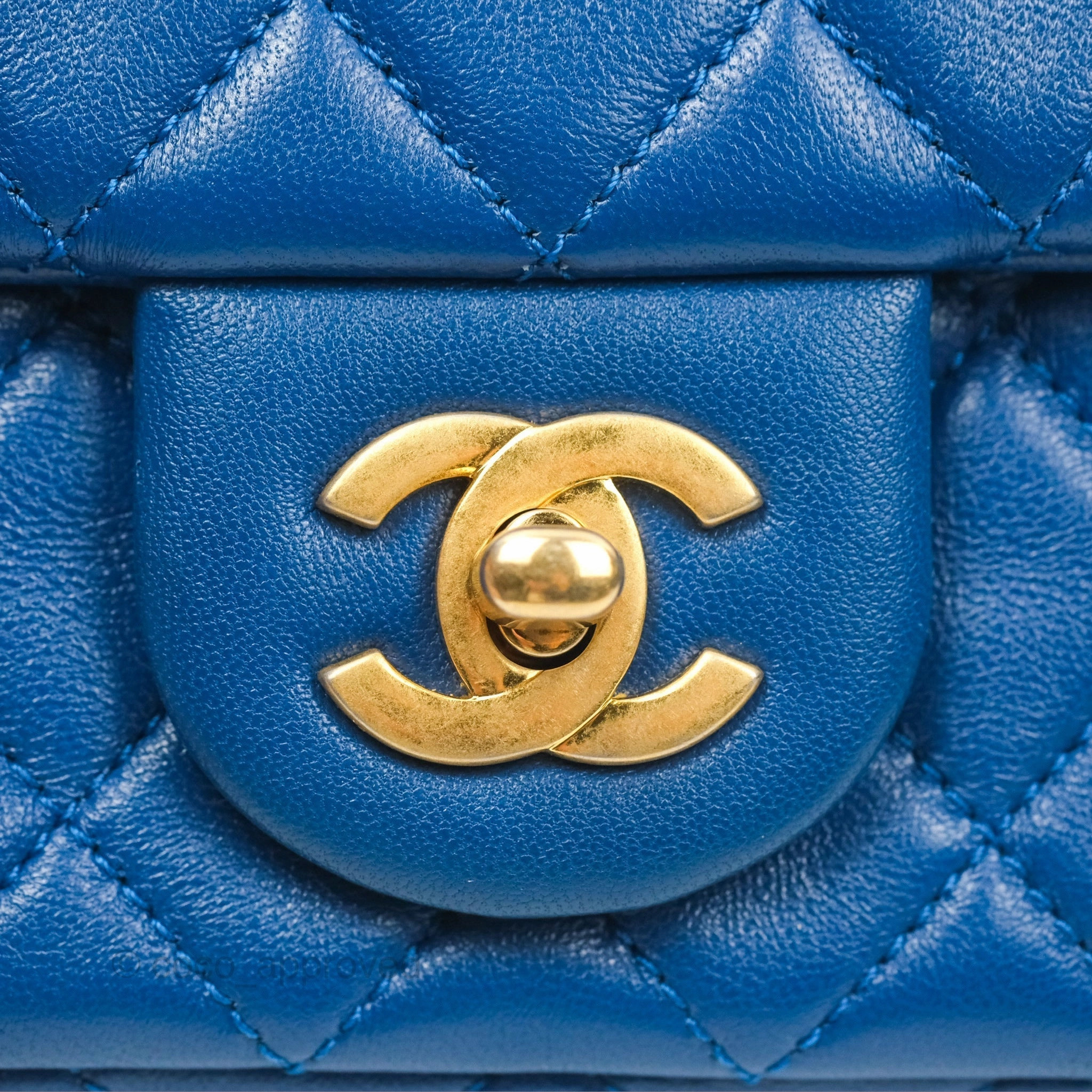Chanel Pearl Crush Mini Rectangular Blue Lambskin Aged Gold Hardware